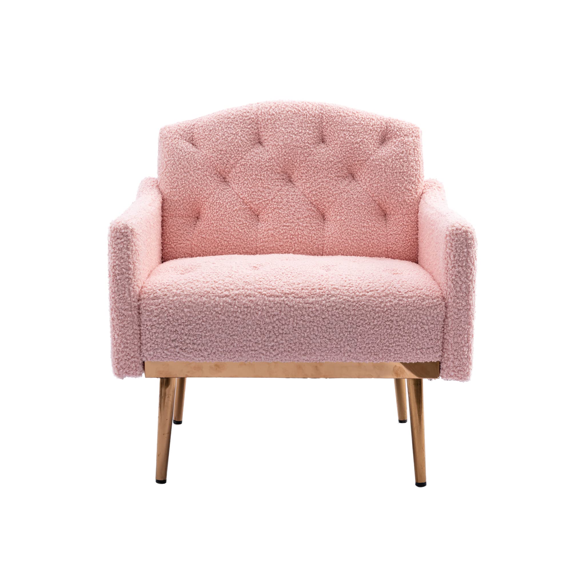 Modern Accent Chair with Upholstered Armrests - Club Lounge Chair for Living Room, Studio, Reading Nook & Dressing Room - Soft Teddy Pink Fabric - Perfect for Relaxing, Entertaining & Home Decor