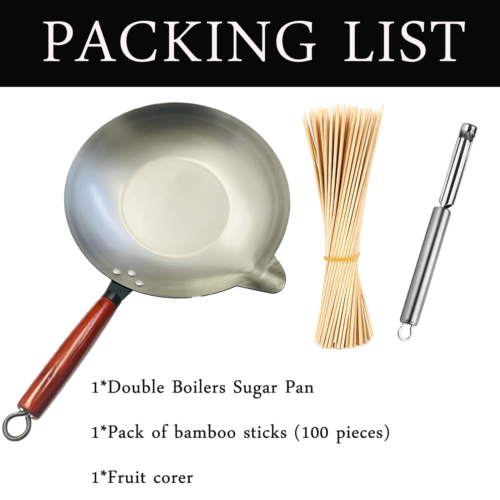 Large Cast Iron Melting Pot for Tanghulu, Sugar Dipping & Candy Making - Heavy Duty Stove Top Wok with Handle & Accessories - Perfect for DIY Candies, Chocolate Melting & Asian Dessert Cooking