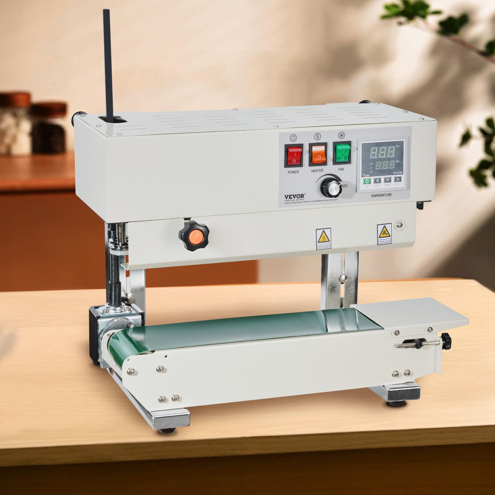 VEVOR Continuous Band Sealer Machine - 6-12mm Adjustable Seal Width, Digital Temperature Control for 0.02-0.8mm Plastic Bags | Food Packaging, Industrial Sealing, Warehouse Use | Commercial Bag Sealing Equipment for Plastic Films & Pouches
