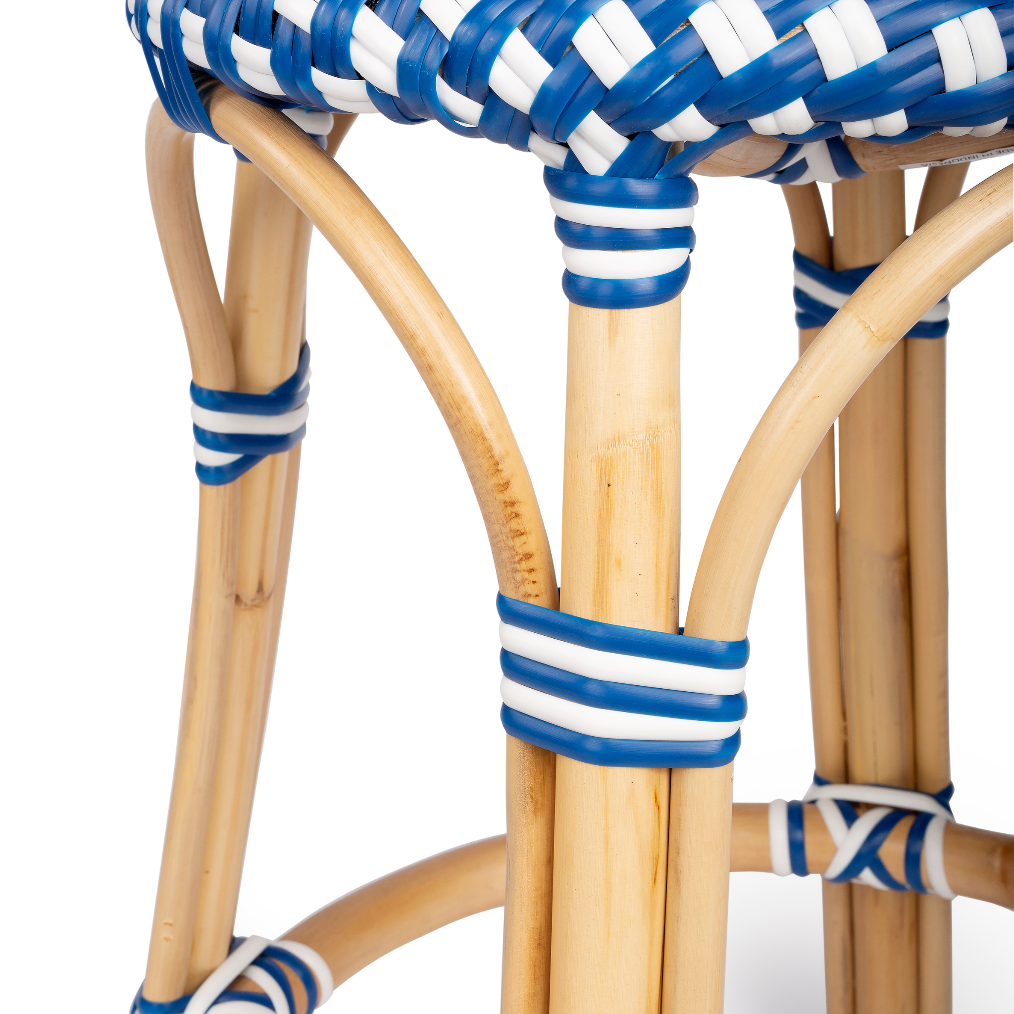 Blue and White Rattan Frame Counter Stool - 24