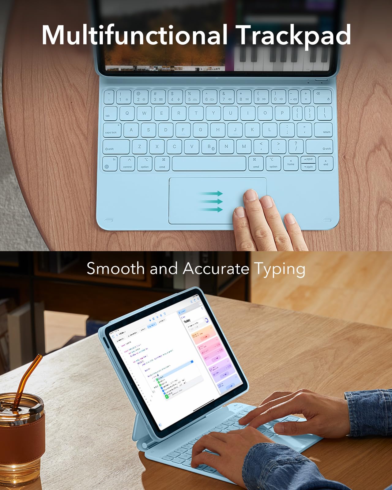 ESR iPad Air 11 Inch Keyboard Case (2024 M2 Model) - Magnetic Stand with Portrait/Raised Modes for iPad Pro 11/Air 6th/5th/4th Gen - Detachable Protective Cover in Blue | Perfect for Work, Study & Travel