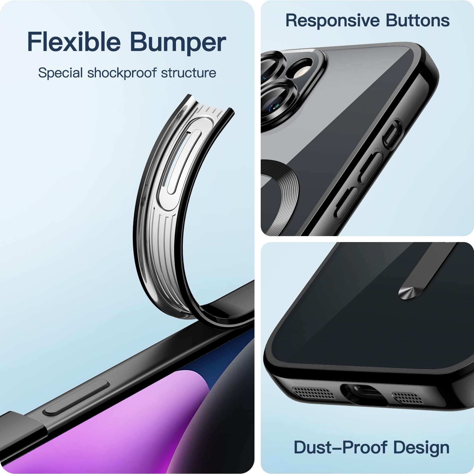 JETech Ultra-Thin Clear Case for iPhone 14 Plus 6.7-Inch - Shockproof MagSafe Compatible Protective Cover with Camera Protection | Slim Electroplated TPU Phone Case (Black) - Perfect for Everyday Use, Wireless Charging & Travel Protection