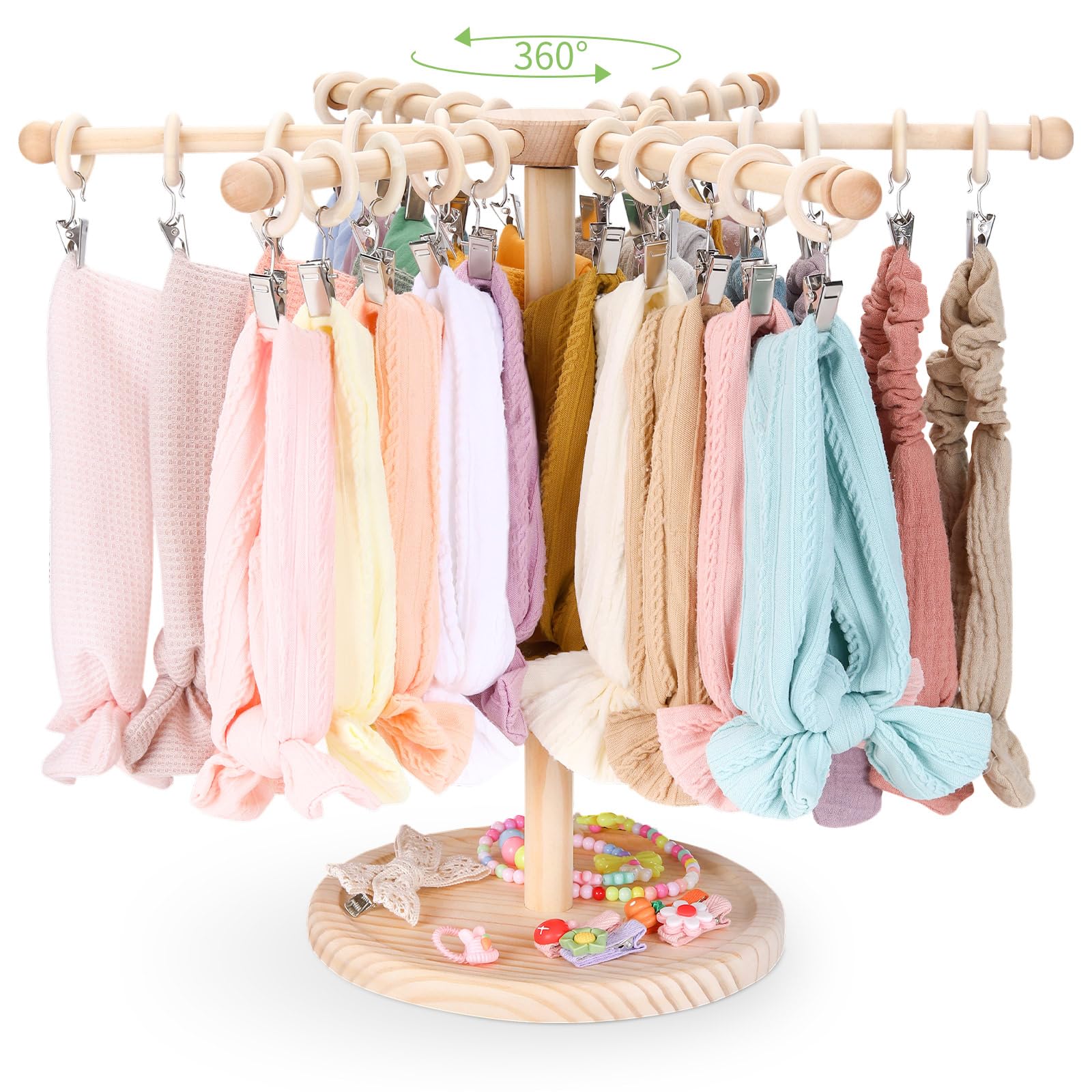 360° Rotating Hair Accessories Organizer - POVETIRE Headband Holder & Bow Display Stand for Girls, Toddler Nursery Decor - Perfect for Baby Headband Storage & Hair Bow Organization