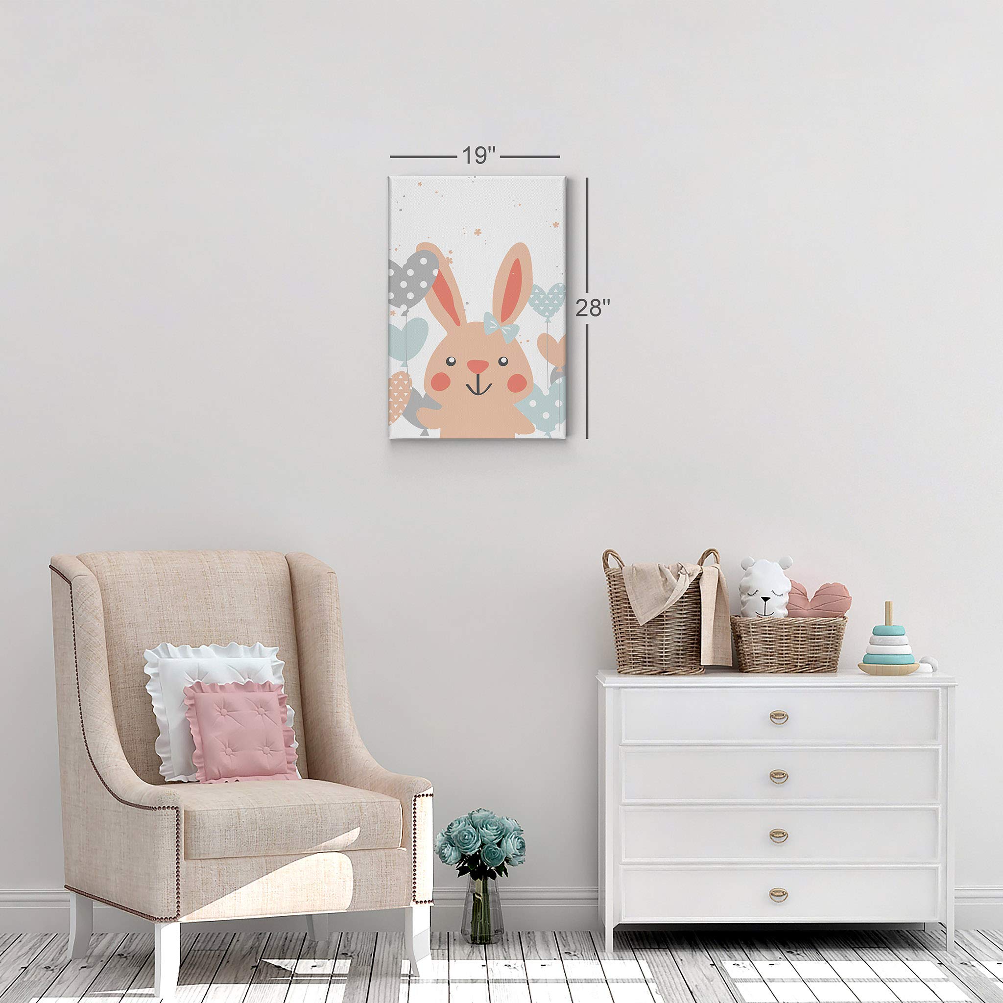 Cute Pink Rabbit with Balloons Canvas Print - Smile Art Design Nursery Wall Art for Baby & Kids Room Decor (17x11 Inches, Ready to Hang, Made in USA) | Perfect for Birthday Gifts, Baby Showers & Nursery Themes