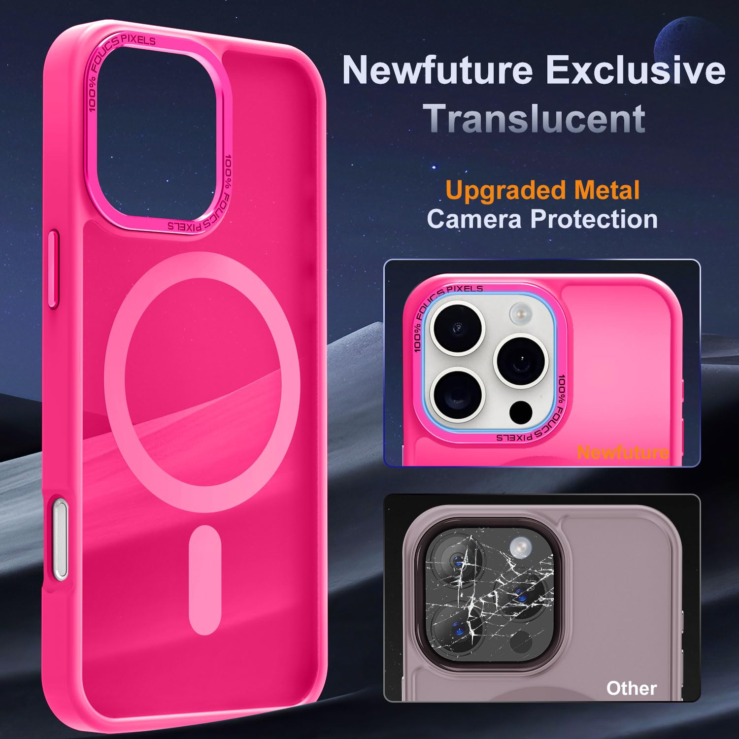 Magnetic iPhone 16 Pro Max Case - 13FT Military Drop Protection | Magsafe Compatible | Slim Translucent Matte Shockproof Cover with Anti-Fingerprint | Hot Pink | Perfect for Outdoor Activities, Travel & Daily Protection