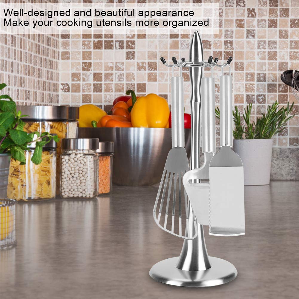 Restokki 360° Rotating Stainless Steel Kitchen Utensil Organizer - 17x17x45cm (6.7x6.7x17.7in) Silver Spice Rack for Countertop - Perfect for Storing Cooking Tools, Spices & Kitchen Accessories in Small Spaces