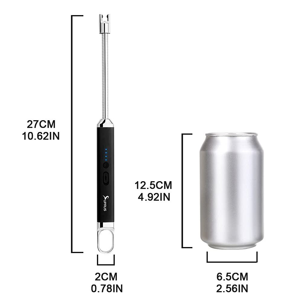 SUPRUS Rechargeable USB Arc Lighter with Safety Switch - 360° Flexible Neck, Flameless Electric Lighter for Candles, Camping, Cooking & Outdoor Use (Black + Champagne Gold) - Perfect for Home, Travel, and Emergency Kits