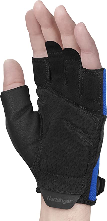 Harbinger Unisex Training Grip Gloves 2.0 - Weightlifting & CrossFit Workout Gloves for Men & Women - Breathable Blue Gym Gloves for Strength Training, Powerlifting & Fitness