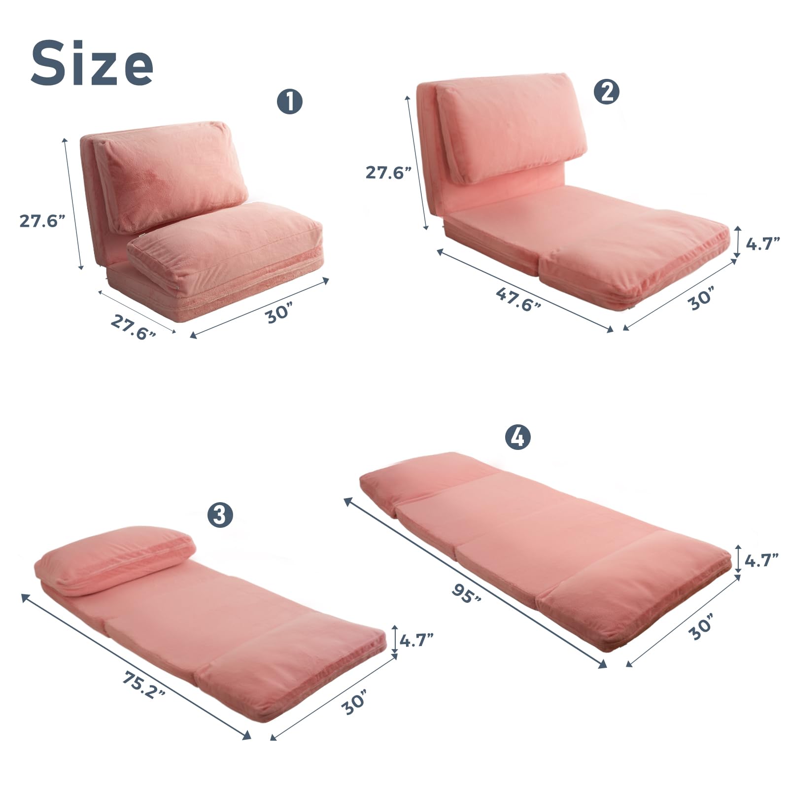 MAXYOYO Extra Thick Faux Fur Bean Bag Bed - 30x95 Inch Foldable Floor Sofa Mattress for Adults, Washable Cover, Single Floor Couch for Bedroom & Living Room (Pink) - Perfect for Lounging, Gaming & Small Space Living