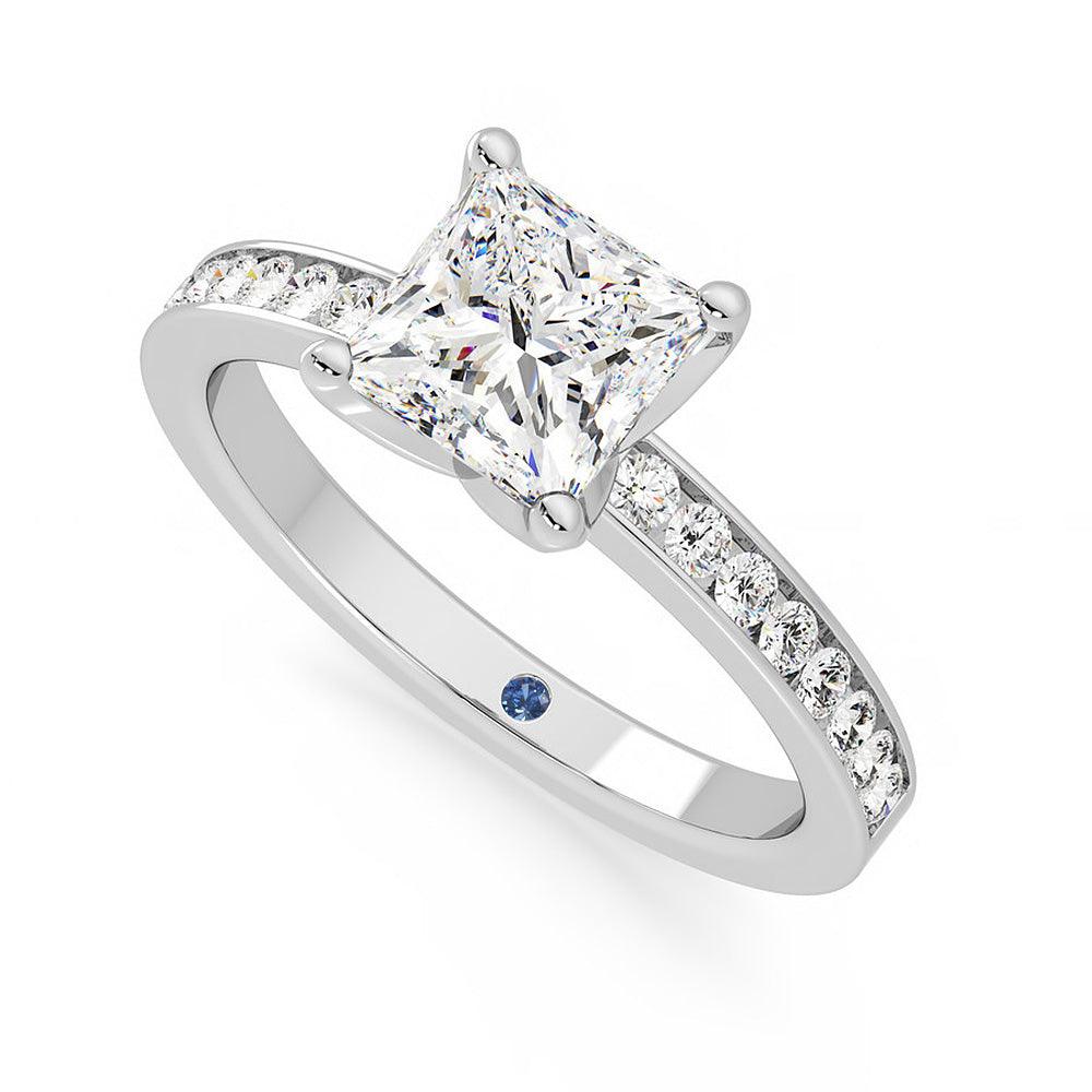 1.5ct Princess Cut Moissanite Engagement Ring for Women - 14K White Gold Hidden Anniversary Stone & Channel Set Side Stones - Perfect for Proposals, Anniversaries, and Special Occasions