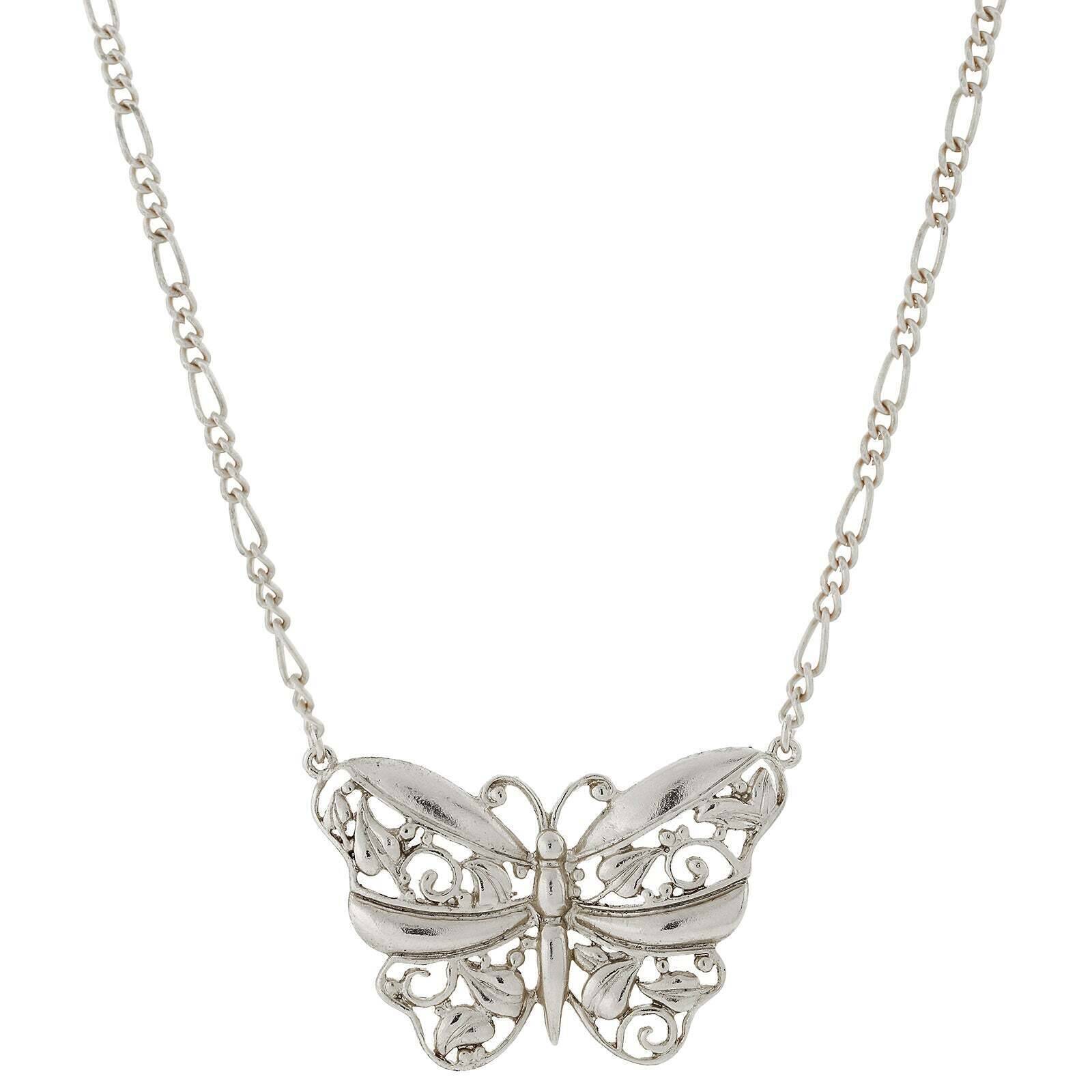 Vintage 1928 Jewelry Classic Filigree Butterfly Pendant Necklace - 16