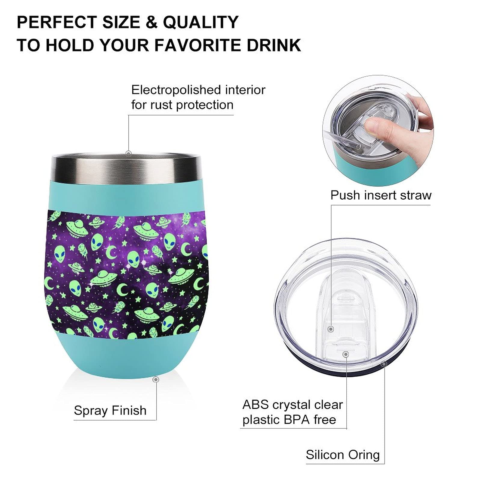 Galaxy Alien Vacuum Insulated Wine Tumbler - Stainless Steel Travel Cup for Coffee & Wine On-the-Go