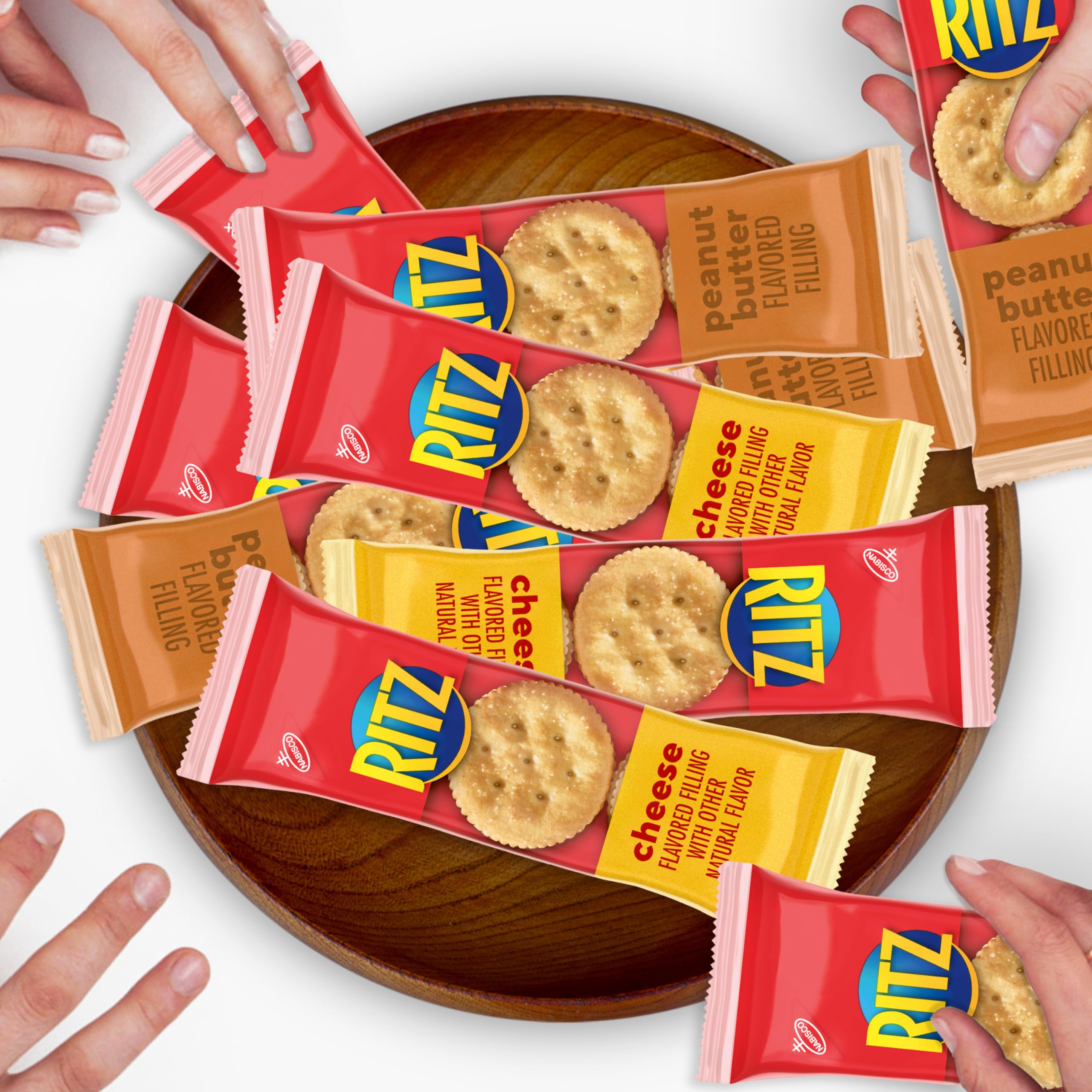 RITZ Peanut Butter & Cheese Sandwich Crackers Variety Pack - 32 Individually Wrapped Snack Packs (6 Crackers Each) - Perfect for School Lunches, Office Snacks & On-the-Go Treats