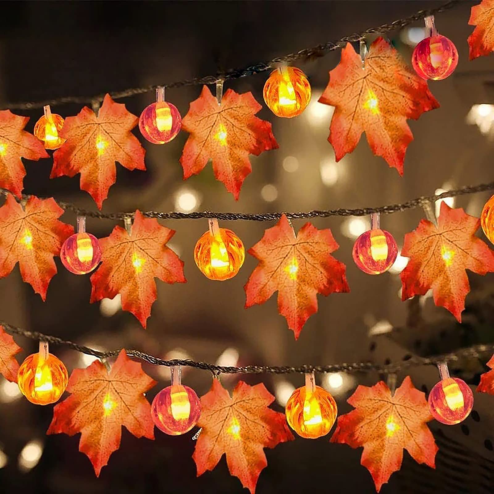 LED Fall Maple Leaves Pumpkin String Lights - 16.4Ft Battery Operated Outdoor Decor for Halloween, Thanksgiving, Harvest & Christmas | Perfect for Porch, Yard, Garden & Party Decoration