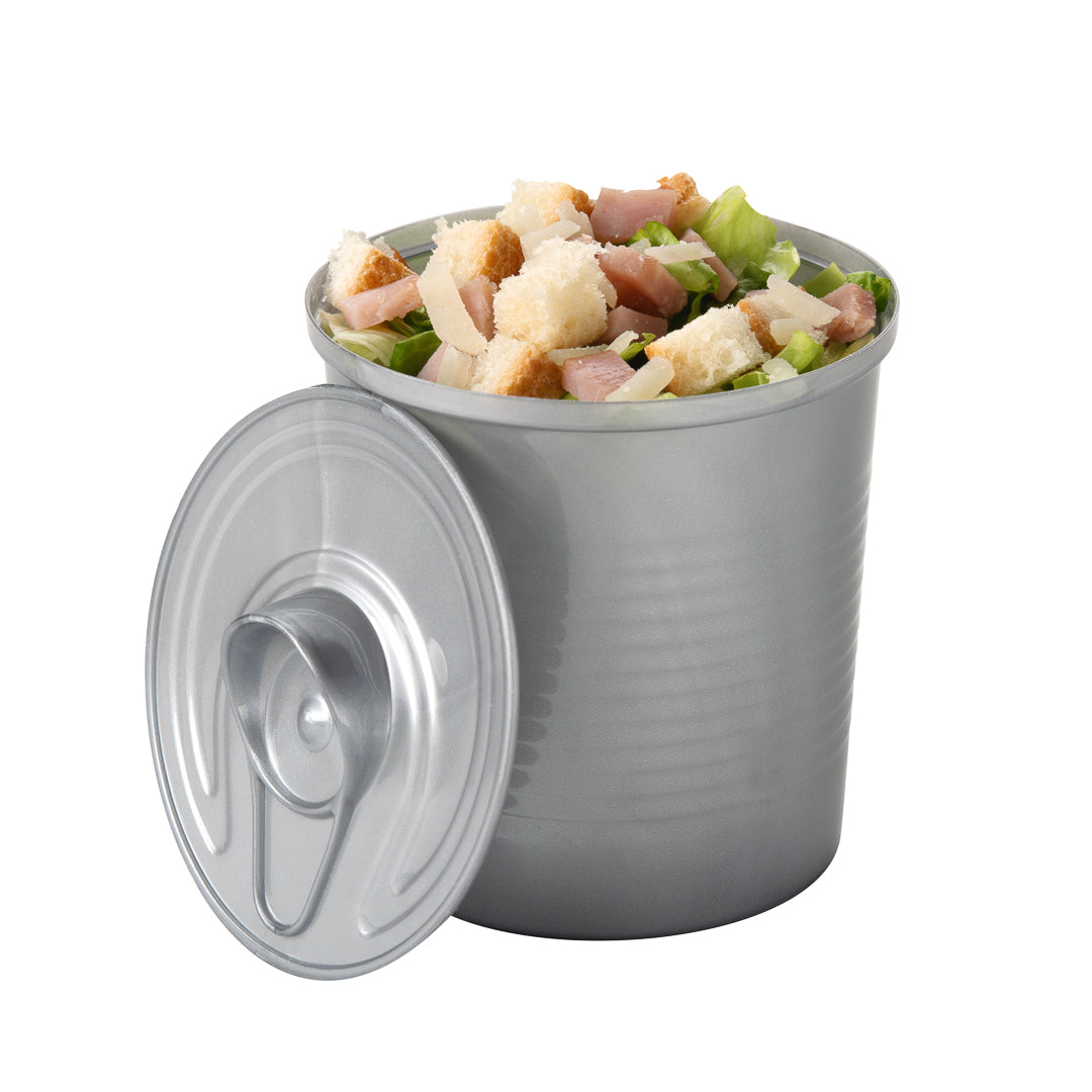 4 oz Round Silver Plastic Tin Can with Lid (2.5