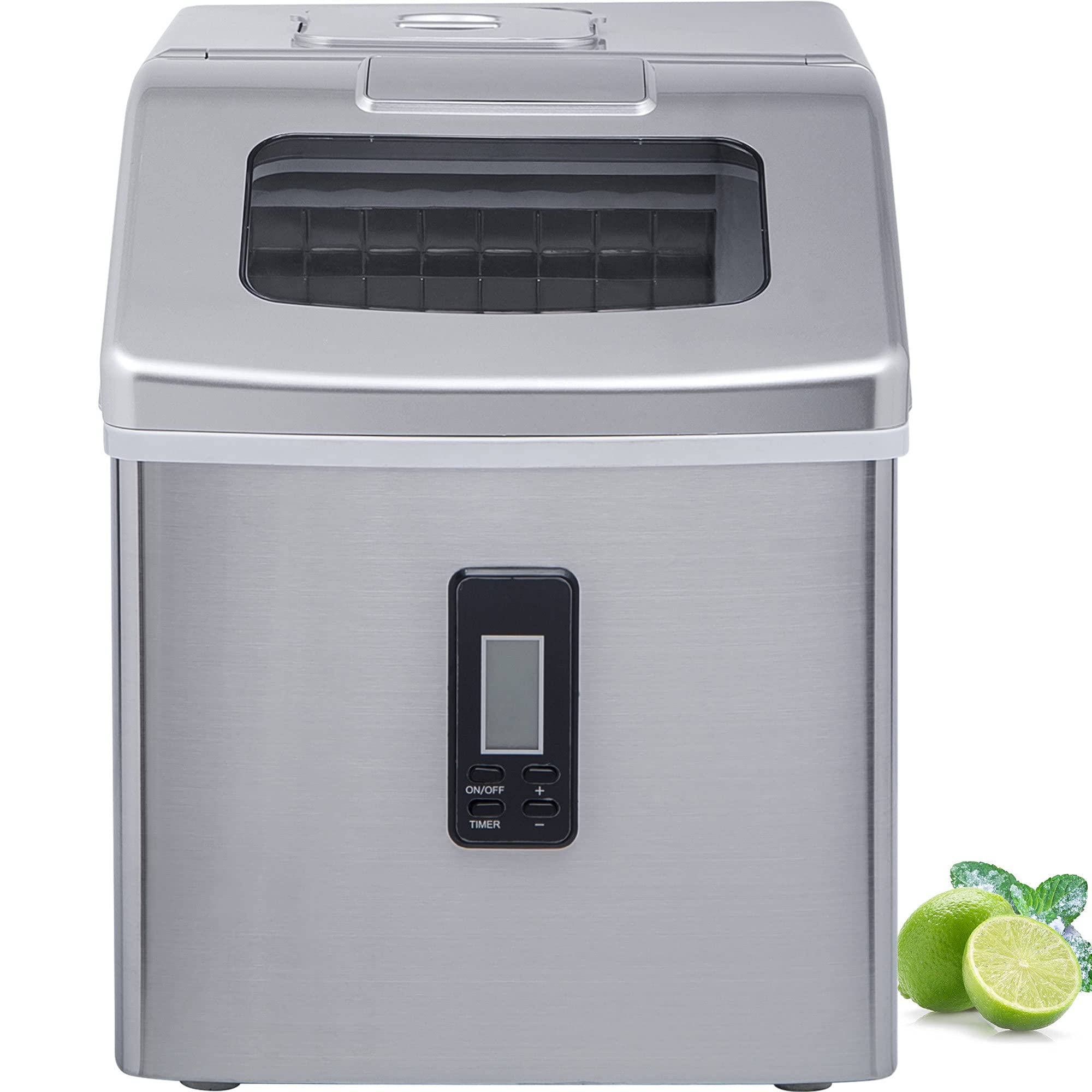 Portable Countertop Ice Maker Machine - Compact Automatic Ice Cube Maker Produces 48 lbs/24H Crystal Clear Ice with Scoop - Perfect for Home Kitchen, Office, Bar, RV & Outdoor Parties (Silver)