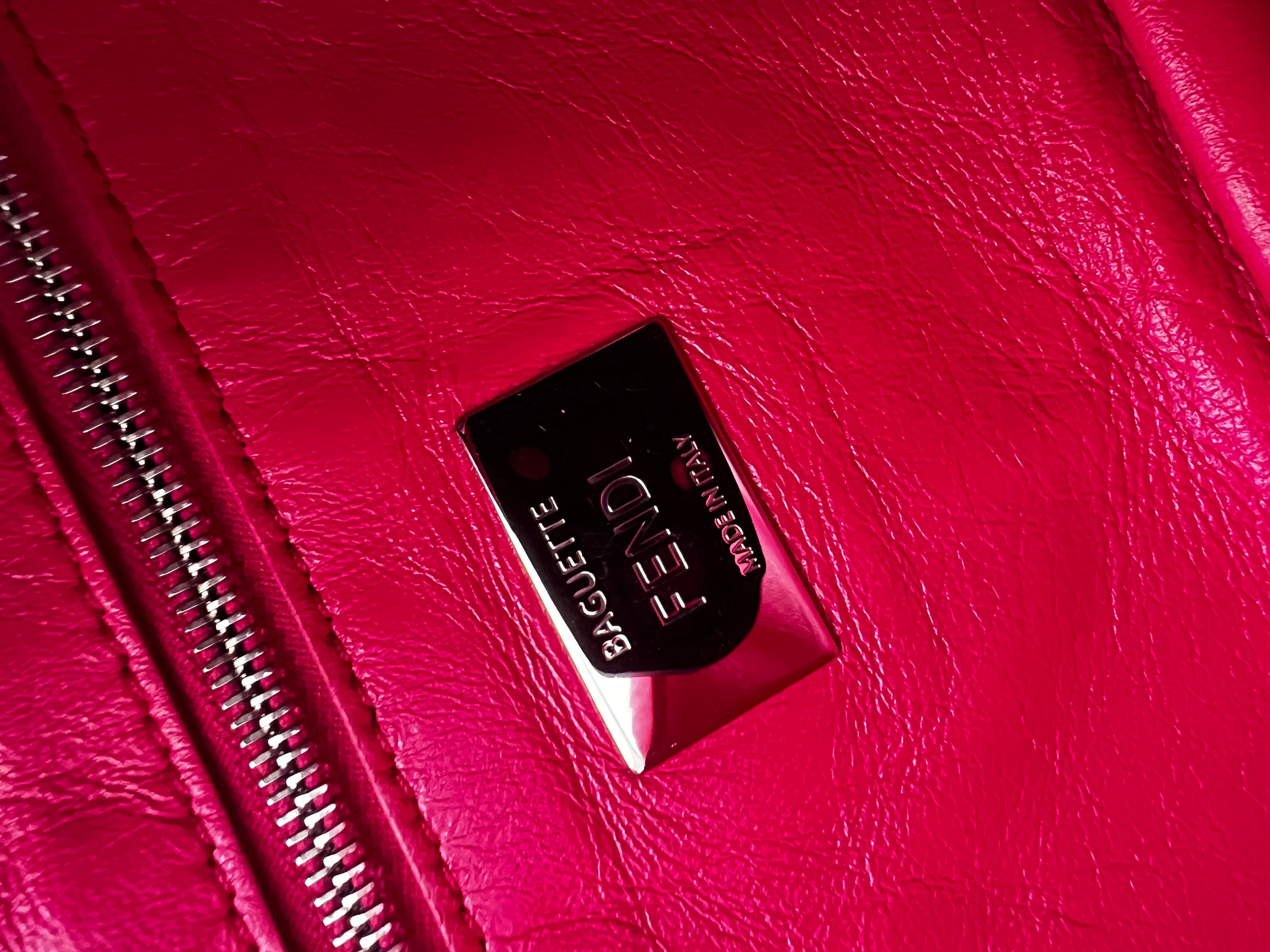 Fendi Raspberry Pink Shearling Baguette Bag - Luxury Designer Shoulder Bag for Women | Perfect for Parties, Date Nights & Everyday Elegance