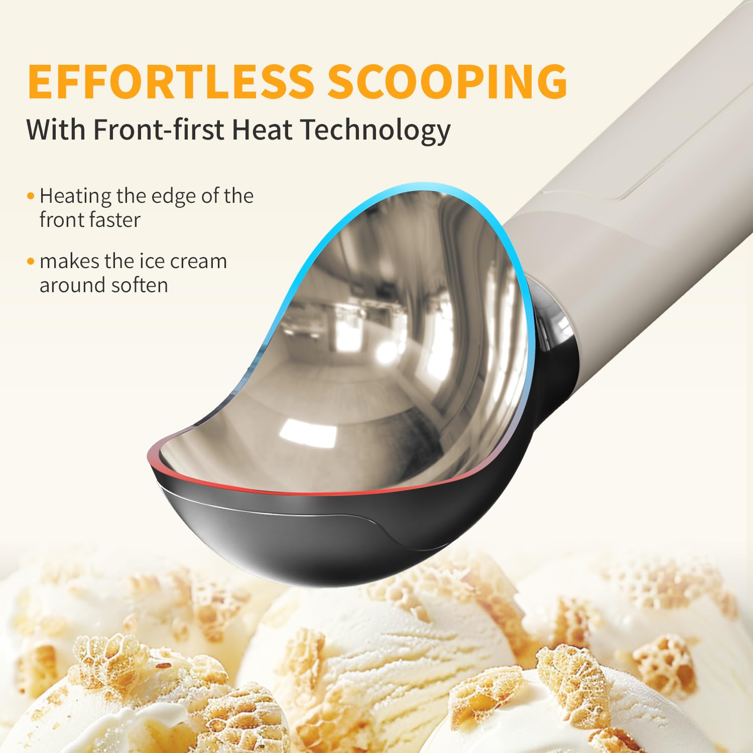 Electric Heated Ice Cream Scoop - Rechargeable Battery, Self-Warming Spoon Up to 113°F, Easy to Clean - Perfect for Hard Ice Cream, Gelato & Frozen Desserts at Home or Commercial Use