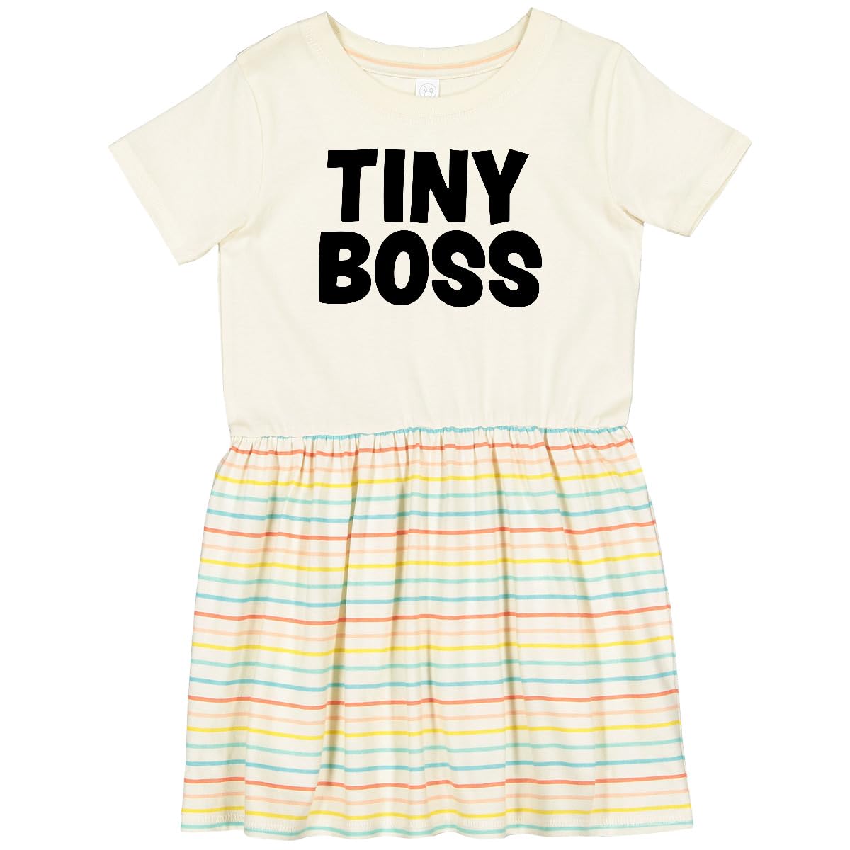 Inktastic Tiny Boss Toddler Dress - Cute Graphic Tee for Girls, Short Sleeve Cotton Casual Outfit for Playdates, Daycare & Family Photos
