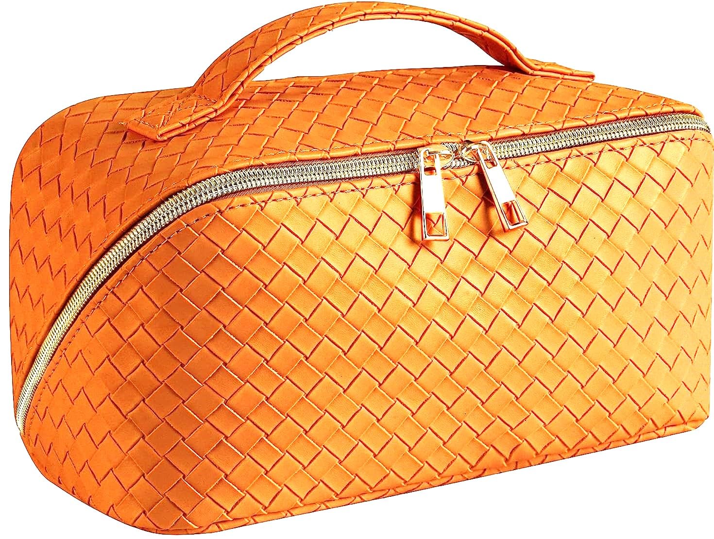 Savatti Large Capacity Makeup Organizer Bag - Travel Toiletry Bag with Wide Open Pouch, Cosmetic Storage for Women, Makeup Brush Holder & Toiletries Accessories (Brown, 165) - Perfect for Travel, Home Organization & Daily Essentials Storage