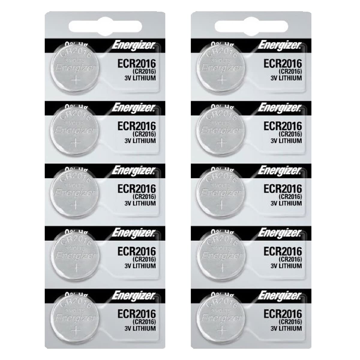 Energizer CR2016 Lithium Batteries - 2 Packs of 5 (10 Batteries Total) - Long-Lasting Power for Watches, Calculators, Key Fobs & Small Electronics