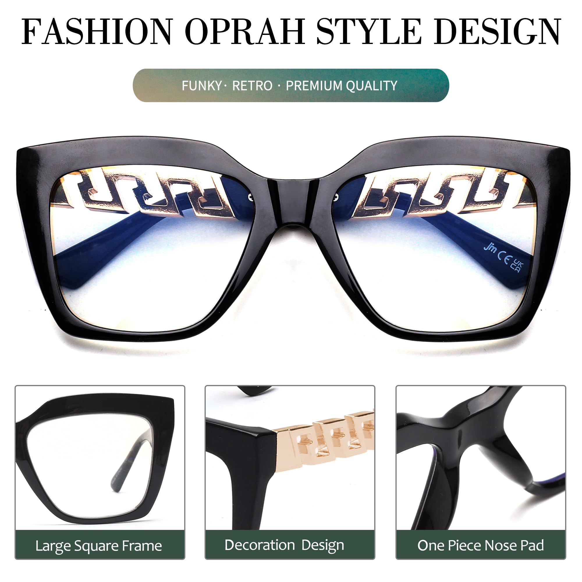 JM 3 Pack Fashion Reading Glasses for Women - Oversized Blue Light Blocking Computer Glasses with Oprah Style Frames | Perfect for Office Work, Screen Time & Reading Books