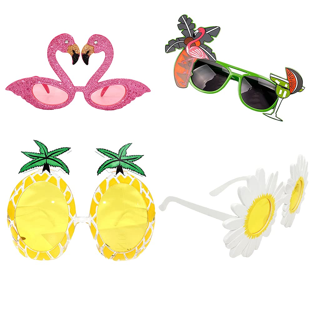 4pcs Hawaiian Sunglasses - Assorted Color Party Glasses for Luau, Beach, and Pool Parties - Perfect for Banquets, Celebrations, and Tropical Themed Events