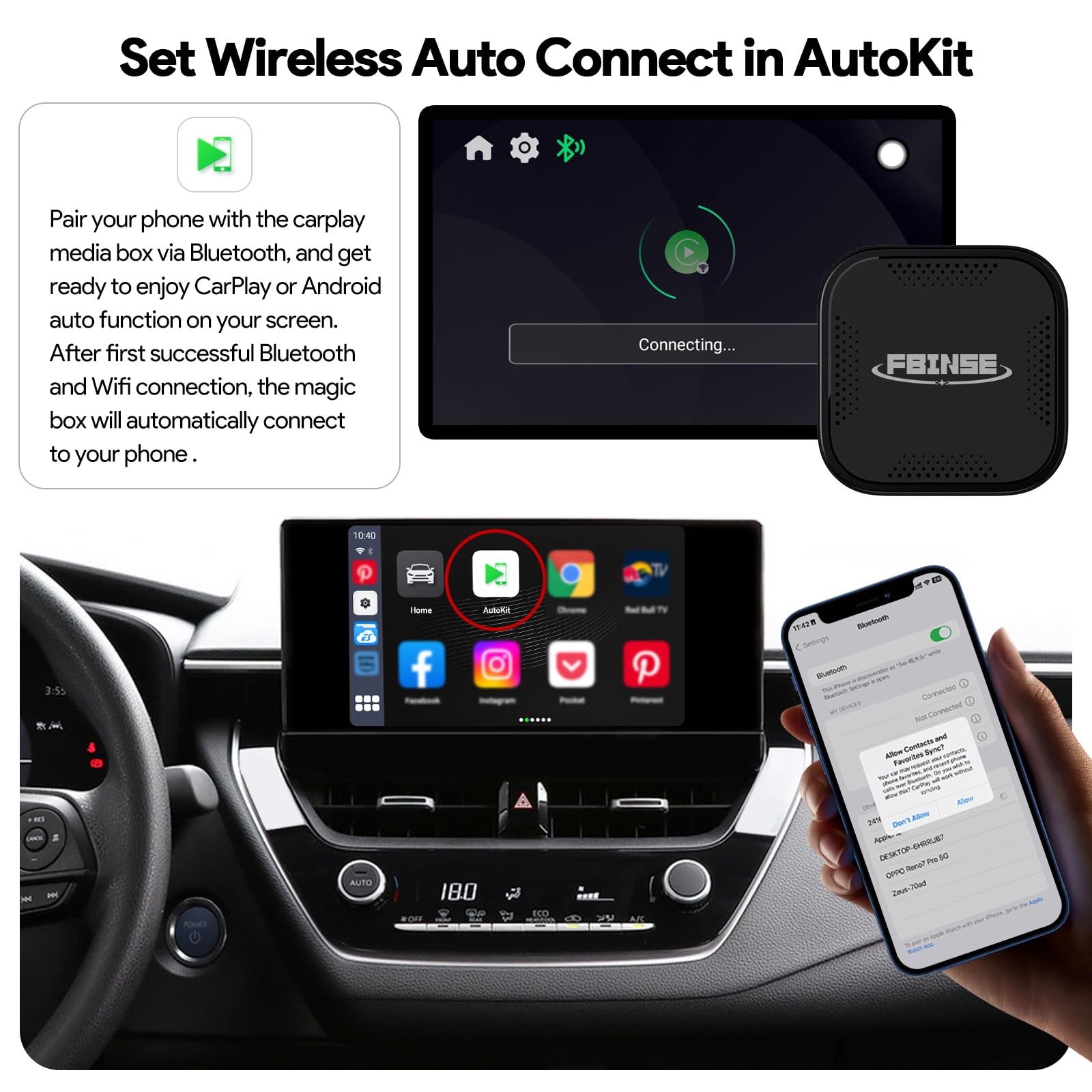 Wireless CarPlay AI Box - Android 13, 8-Core CPU, 8GB RAM 128GB Storage with 4G/TF Card Support - Video Streaming & Wired CarPlay/Android Auto Compatible - Perfect for Tesla, BMW, Audi & Other Vehicles (Long Road Trips & Daily Commute)