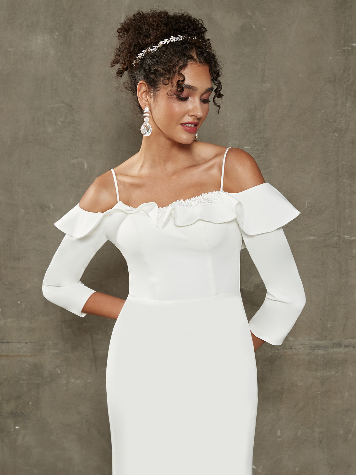 Elegant Double FDY Ruffled Off-Shoulder Mermaid Wedding Dress with Long Train - Perfect for Beach, Church, and Formal Wedding Ceremonies