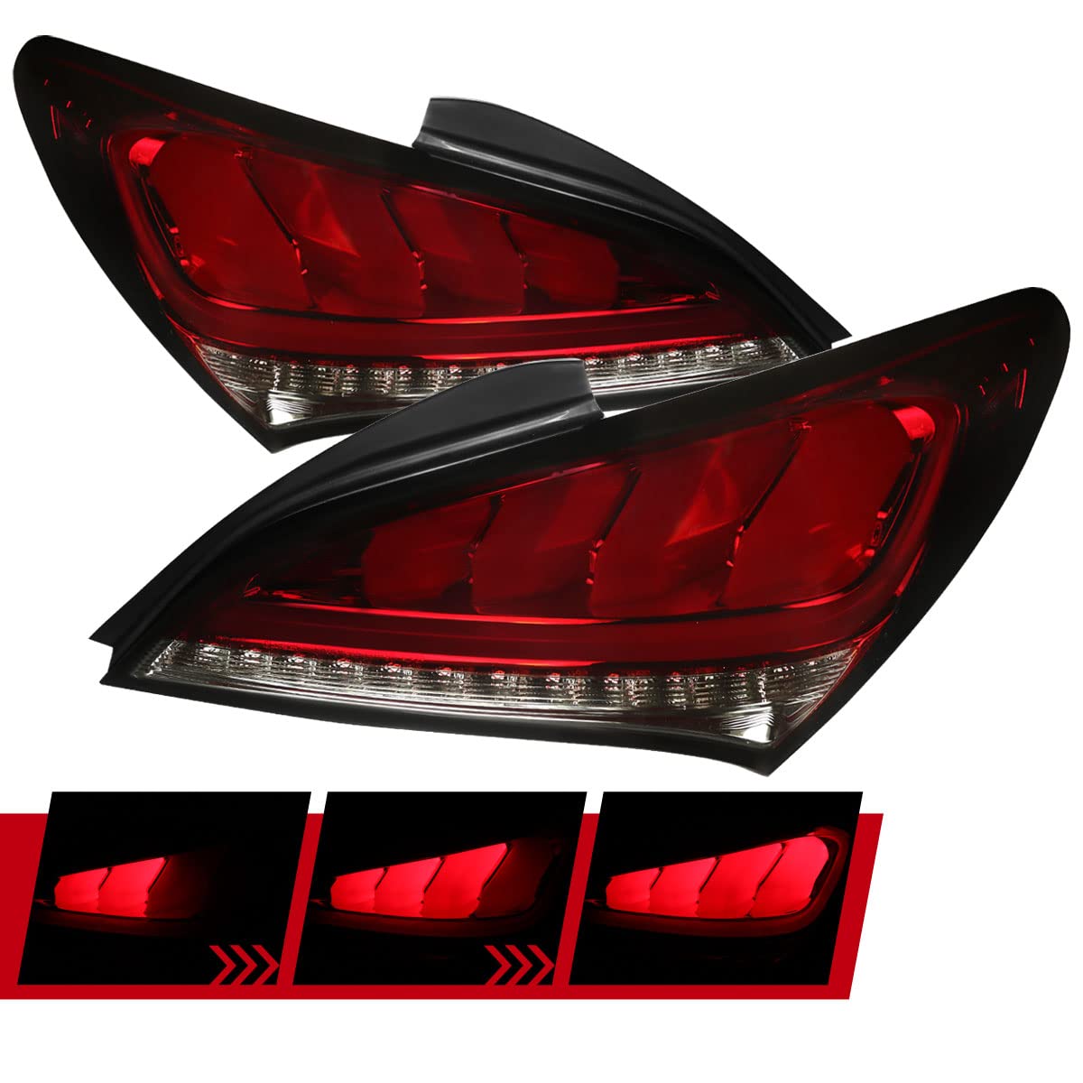 Genesis Coupe LED Tail Lights - Red Smoke Sequential Turn Signals & Brake Lights (Fits 2010-2016 Models) - Upgrade Your Ride with Enhanced Visibility & Style for Night Driving & Custom Car Shows