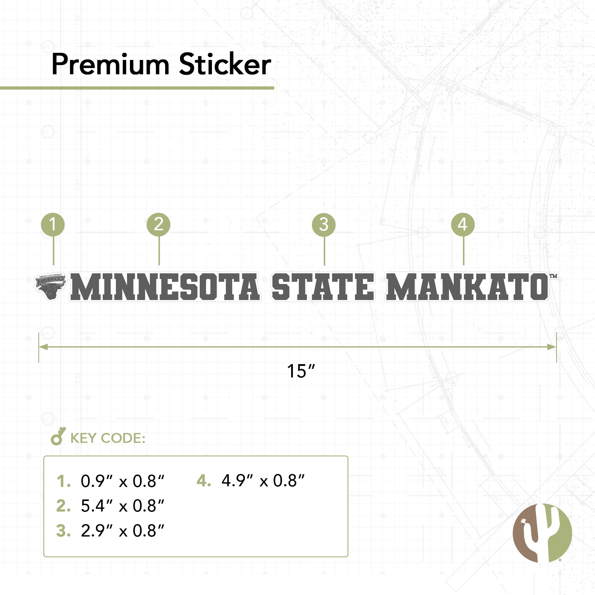 Minnesota State University Mankato Mavericks Desert Cactus Vinyl Decal Sticker - 15 Inch Waterproof Laptop, Car, Water Bottle, Scrapbook Decoration for College Dorm, Office & School Spirit
