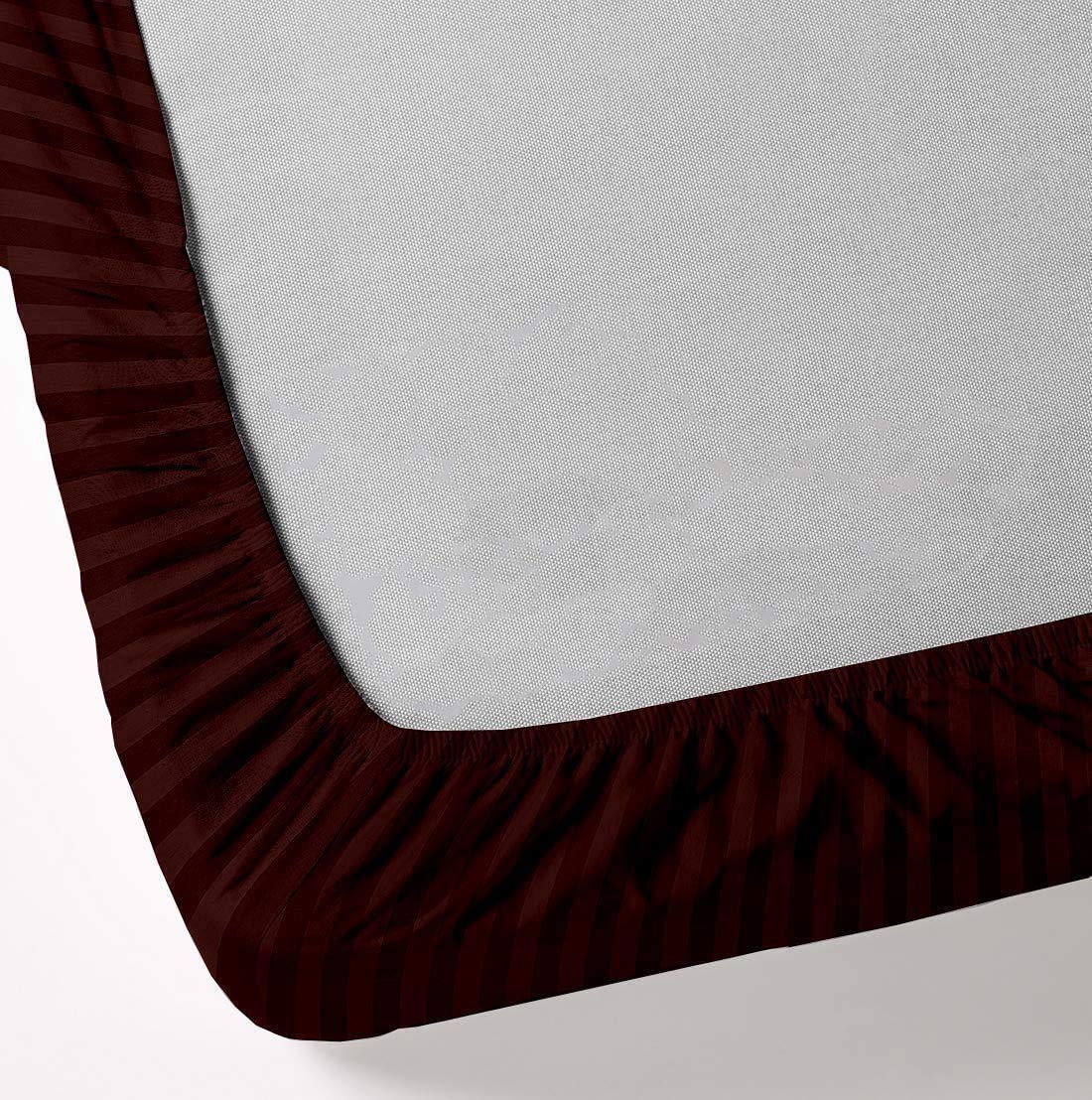 Split King Sheets Set for Adjustable Beds - 100% Cotton 400-Thread-Count Chocolate Stripe Bedding with 15