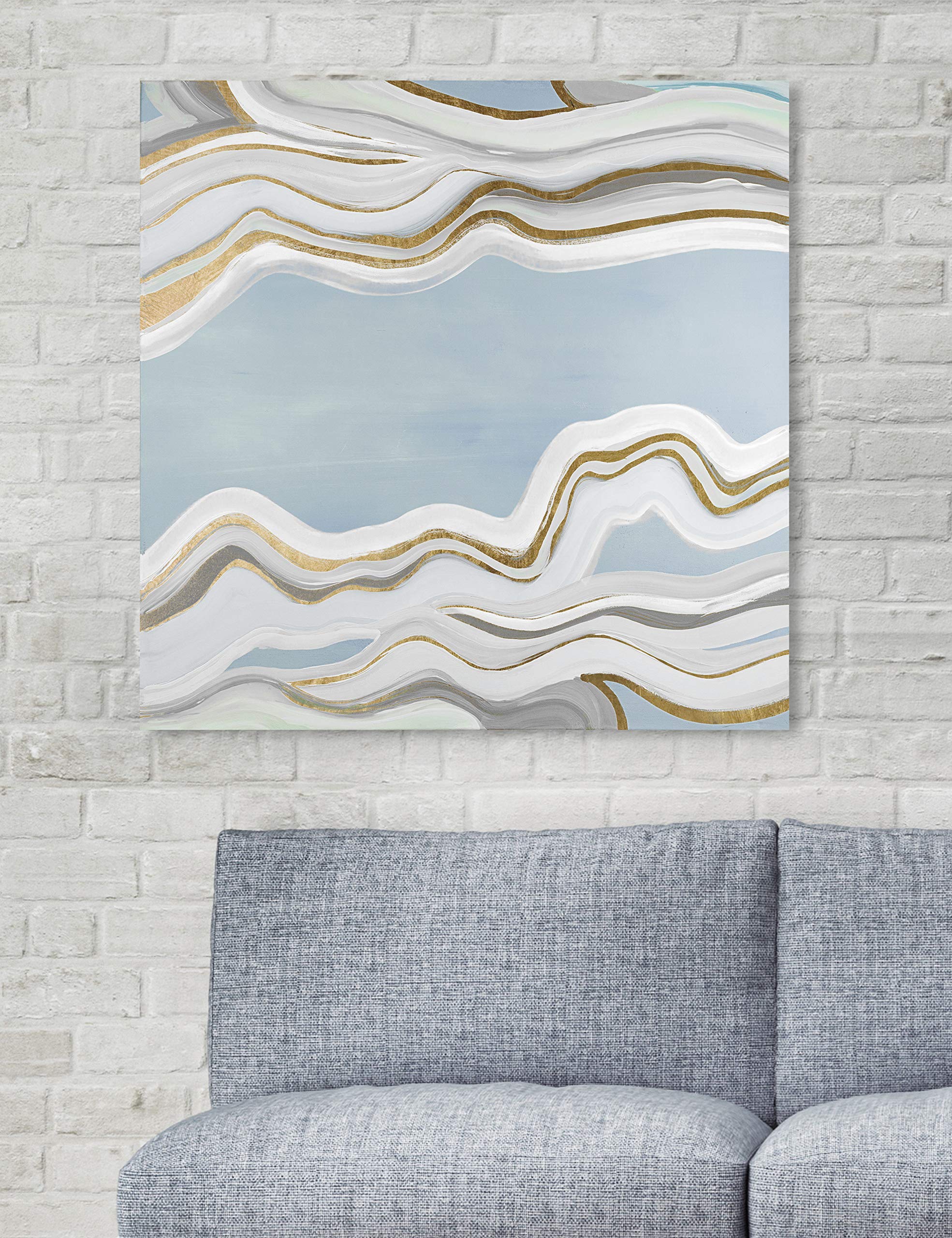 Oliver Gal Artist Co. 'Glacier Flow' Abstract Wall Art Canvas Print - 24x24 Inches Blue & Gold Modern Home Decor - Perfect for Living Room, Bedroom & Office Wall Decoration