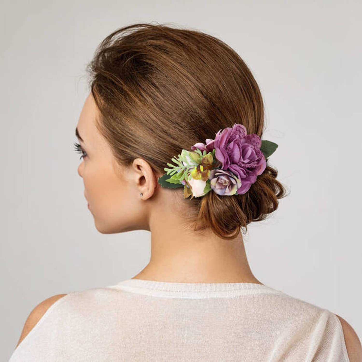 Cinaci 4 Pack Metal Hair Side Combs with Artificial Rose Flowers - Wedding Bridal Hair Clips, Floral Hairpins & Barrettes for Women, Bridesmaids & Flower Girls - Perfect for Weddings, Proms & Special Occasions
