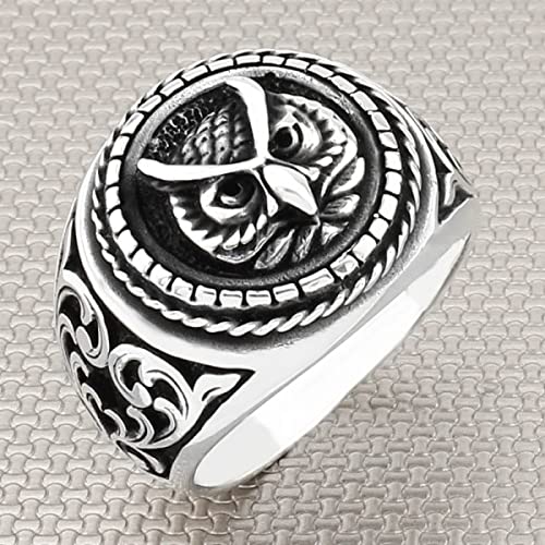 Handmade Sterling Silver Owl Ring for Men - Oxidized Owl Jewelry, Unique Gift for Him - Perfect for Casual Wear, Gifts & Special Occasions