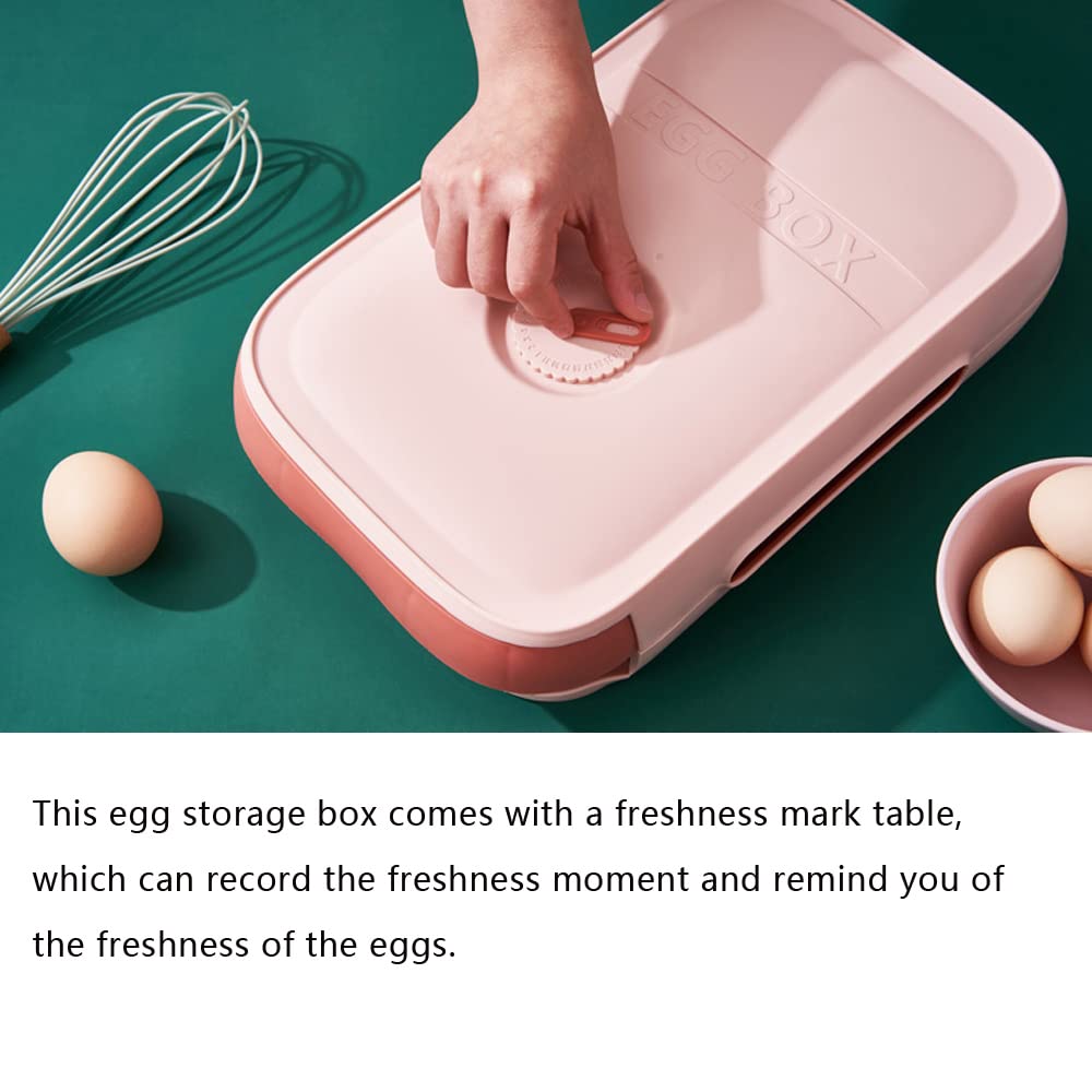 Refrigerator Egg Storage Container - Drawer Style Egg Holder with Freshness Indicator, Portable Egg Tray for Kitchen & Fridge Organization (Pink) | Perfect for Breakfast Meal Prep, Baking, and Camping Trips