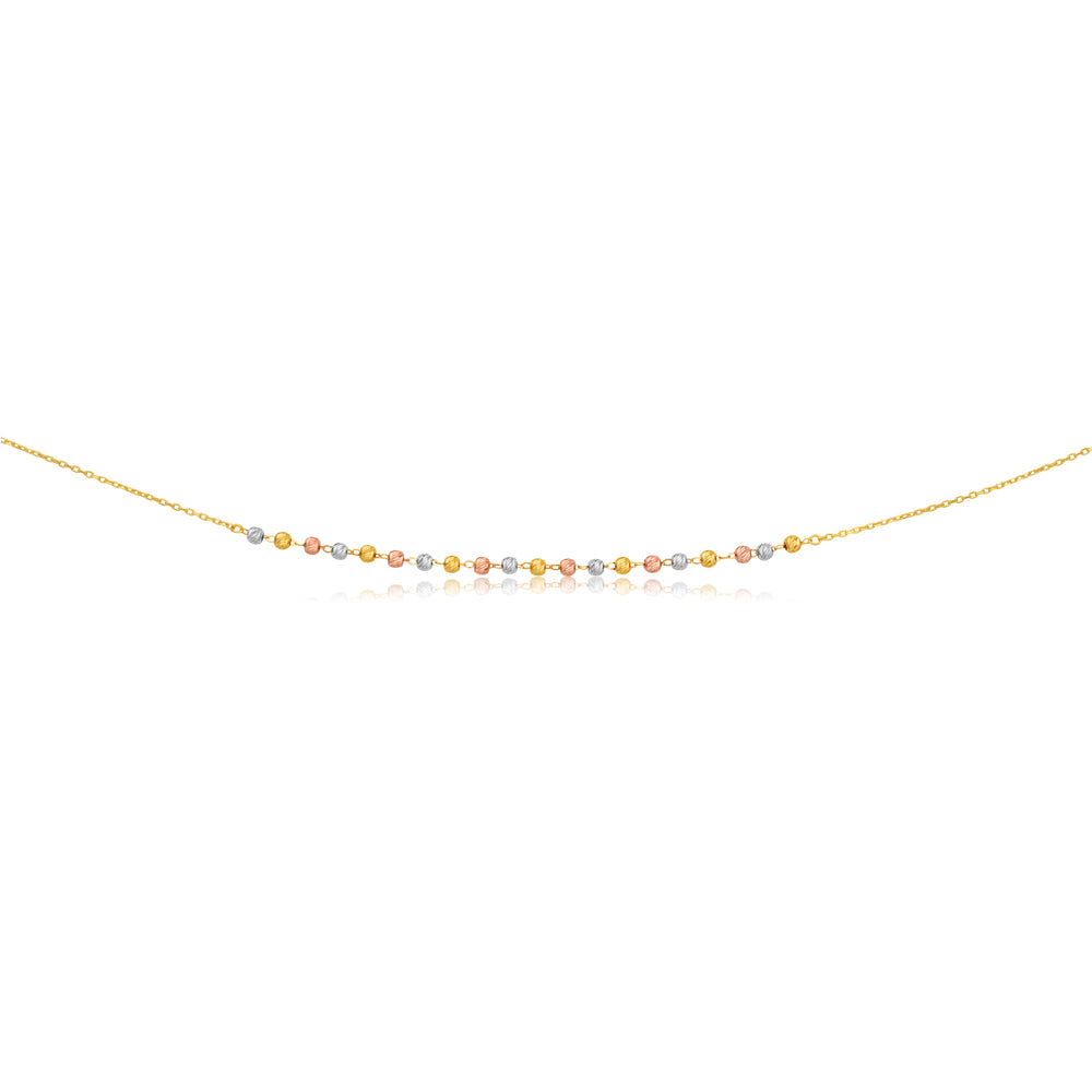 9ct Tri-Tone Yellow, White & Rose Gold Beaded Anklet Bracelet - 27cm Adjustable Ankle Chain for Women, Perfect for Beach, Summer & Boho Style Outfits