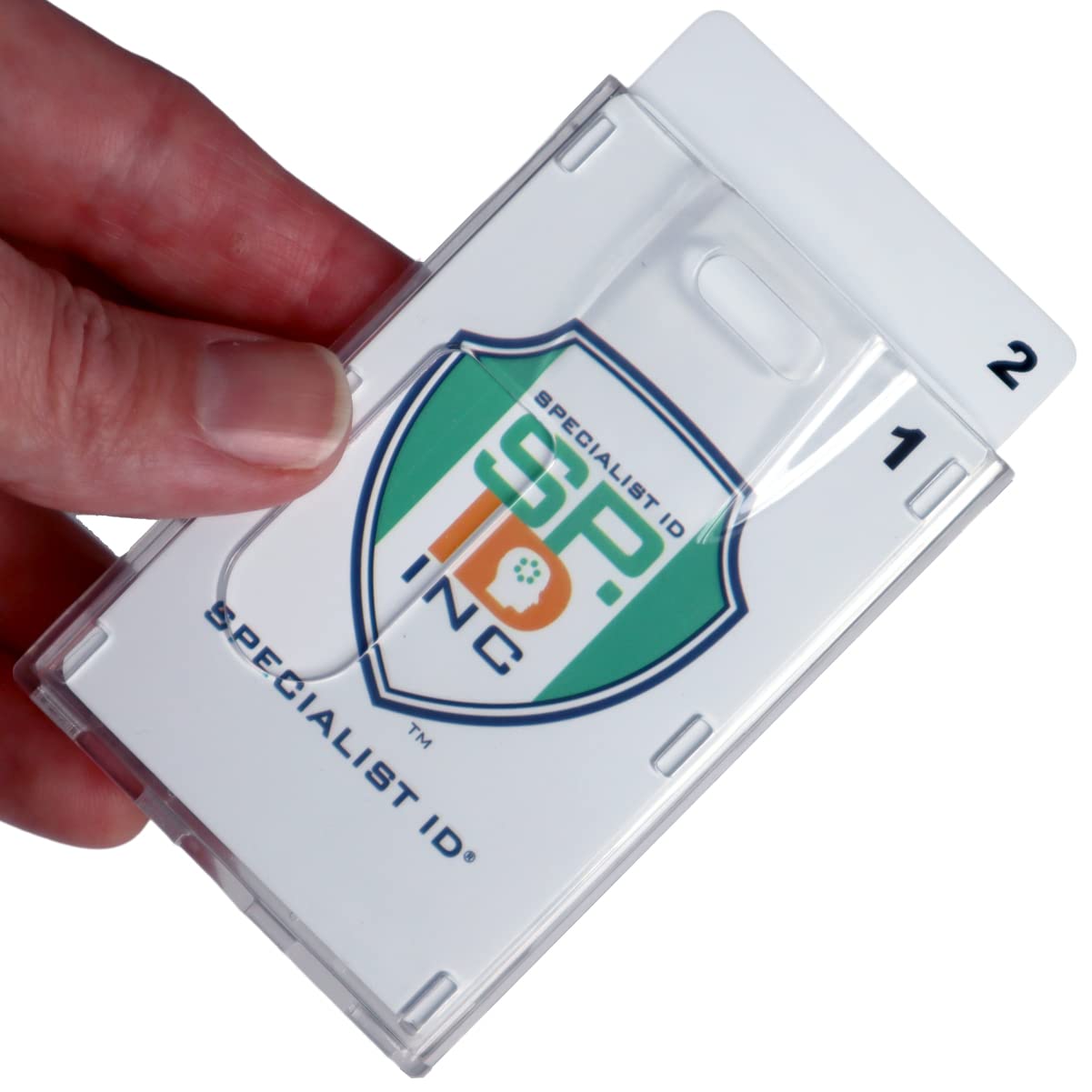 50 Pack Heavy Duty Crystal Clear 2 Card Badge Holders - Vertical Dual Sided Polycarbonate ID Card Cases with Secure Top Load - Bulk Office Supplies for Employees, Events & Conventions