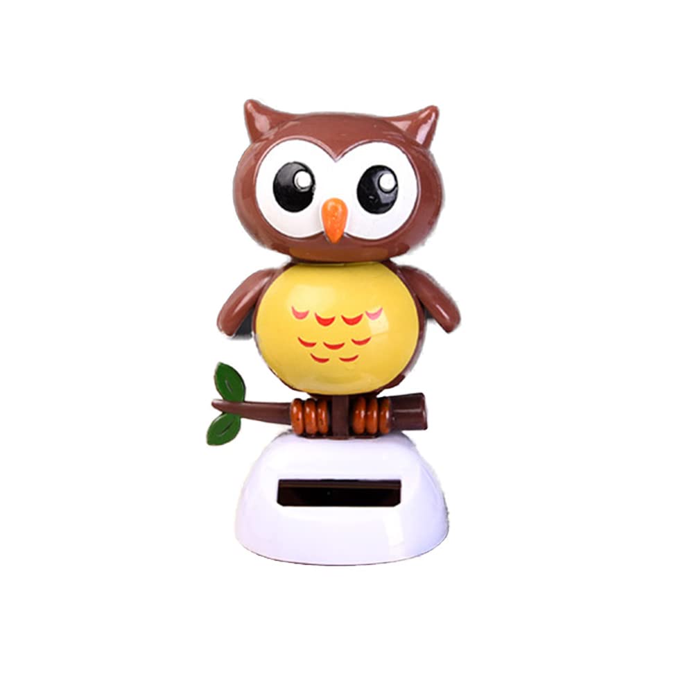 Car Owl Figurines - Solar Powered Shaking Head Dashboard Ornament, Beige Animal Dancing Statue Doll for Car Interior Decoration, Perfect Gift for Car Enthusiasts and Office Desk Decor