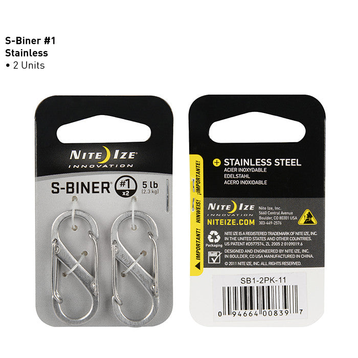 Nite Ize S-Biner Stainless Steel Carabiner Clip - 2 Pack for Keychains, Backpacks & Outdoor Gear | Durable Multi-Purpose Hooks for Camping, Hiking & Everyday Use
