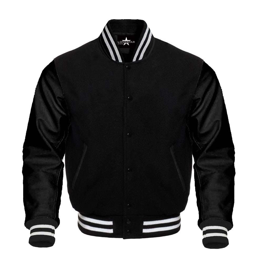 Authentic Baseball Varsity Bomber Jacket - Genuine Leather Sleeves & Wool Body - Letterman School Jacket in Multiple Colors - Perfect for High School Sports, College Games & Casual Streetwear