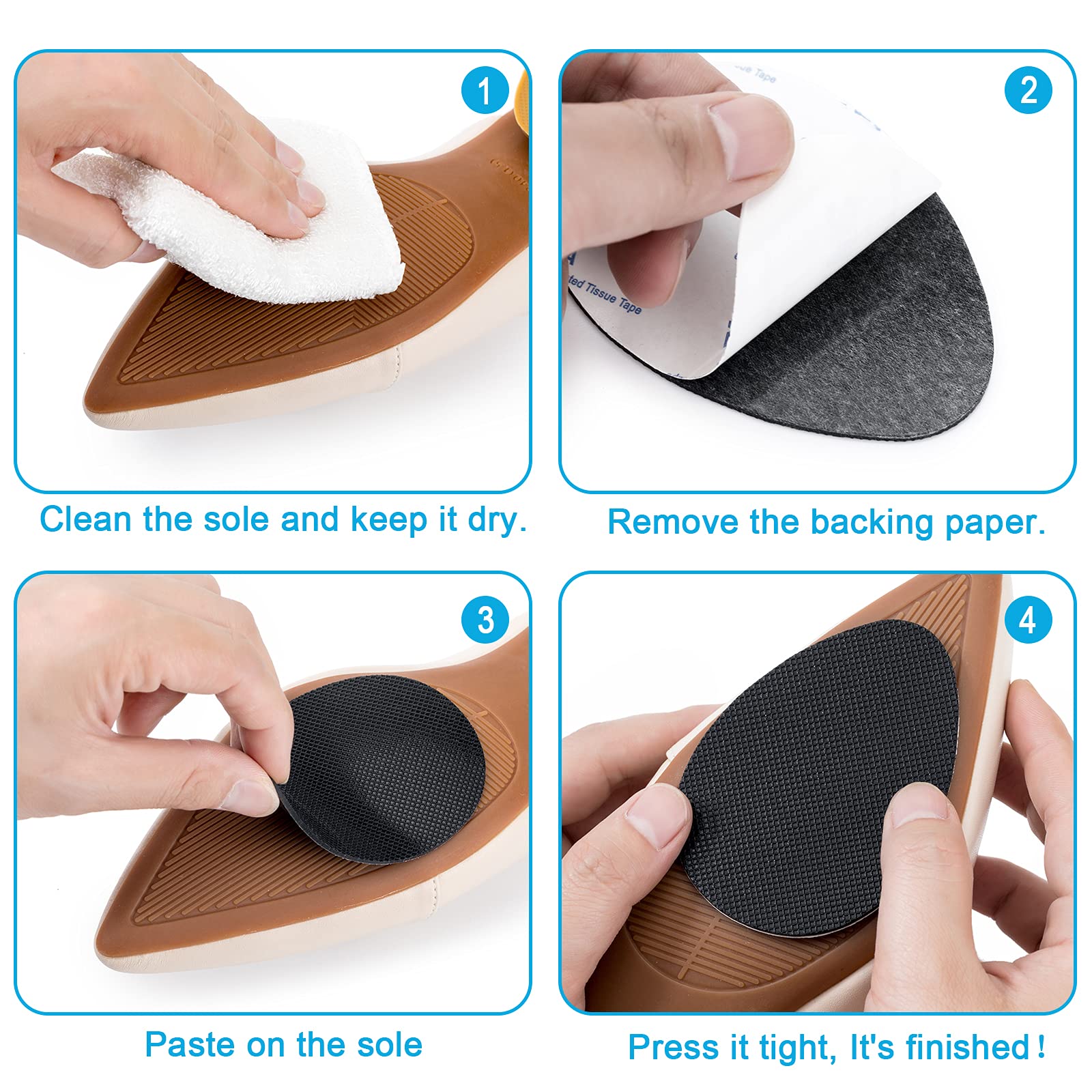 Non-Slip Shoe Pads for Women & Men - GADEBAO Self-Adhesive Anti-Slip Shoe Grips, Odorless Silicone Sole Protectors for High Heels & Dress Shoes (8 Pairs, Black) - Perfect for Work, Parties & Slippery Floors