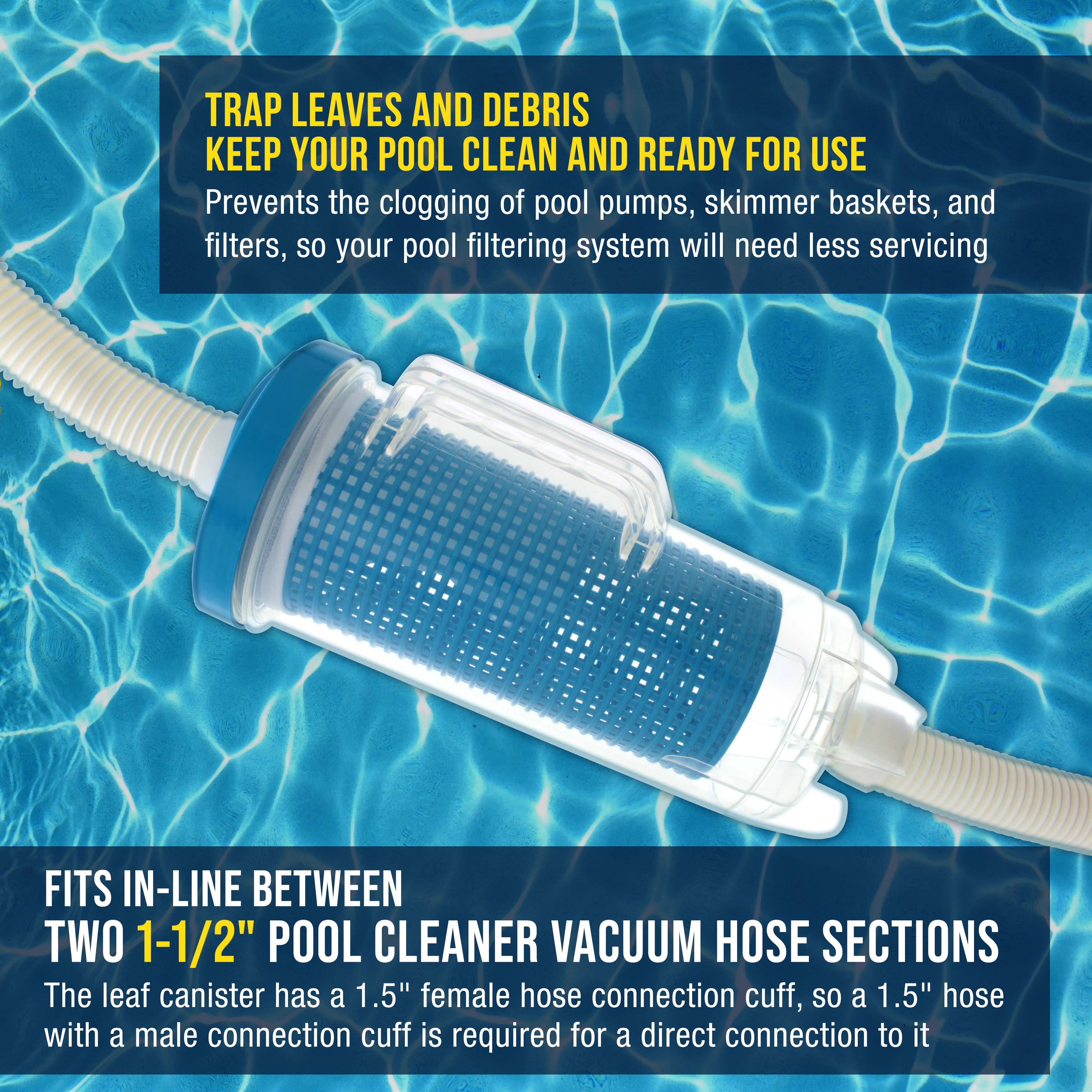 **U.S. Pool Supply® Inline Pool Leaf Canister with Large Plastic Mesh Basket & Mesh Bag – Fits 1.5” Pool Cleaner Vacuum Hose – Skims Leaves, Prevents Clogging – Ideal for Inground & Above Ground Pools**