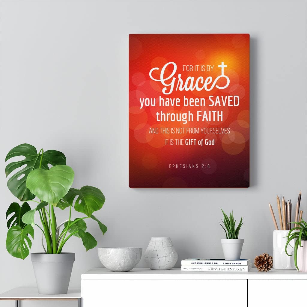 Saved Through Faith Ephesians 2:8 Bible Verse Wall Art - Inspirational Christian Home Decor, Unframed Print Ready to Hang - Perfect for Living Room, Bedroom & Church Gifts
