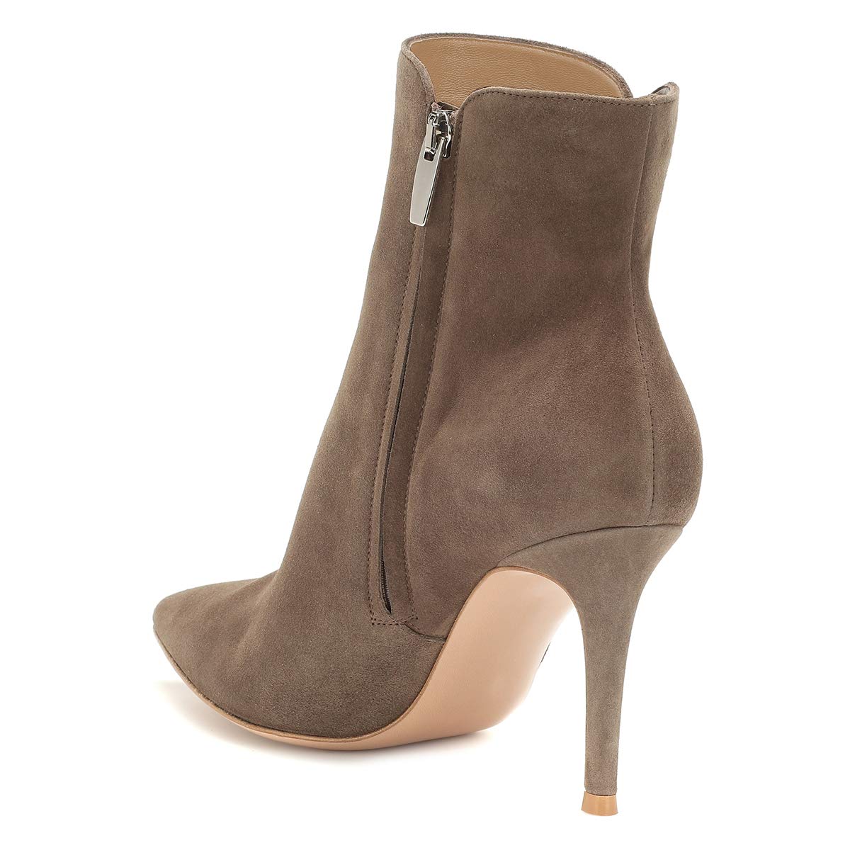 YDN Women's Fashion Stiletto High Heel Ankle Boots - Pointed Toe Zip Up Party Evening Booties in Taupe Size 6 | Perfect for Night Out, Club Wear & Special Occasions
