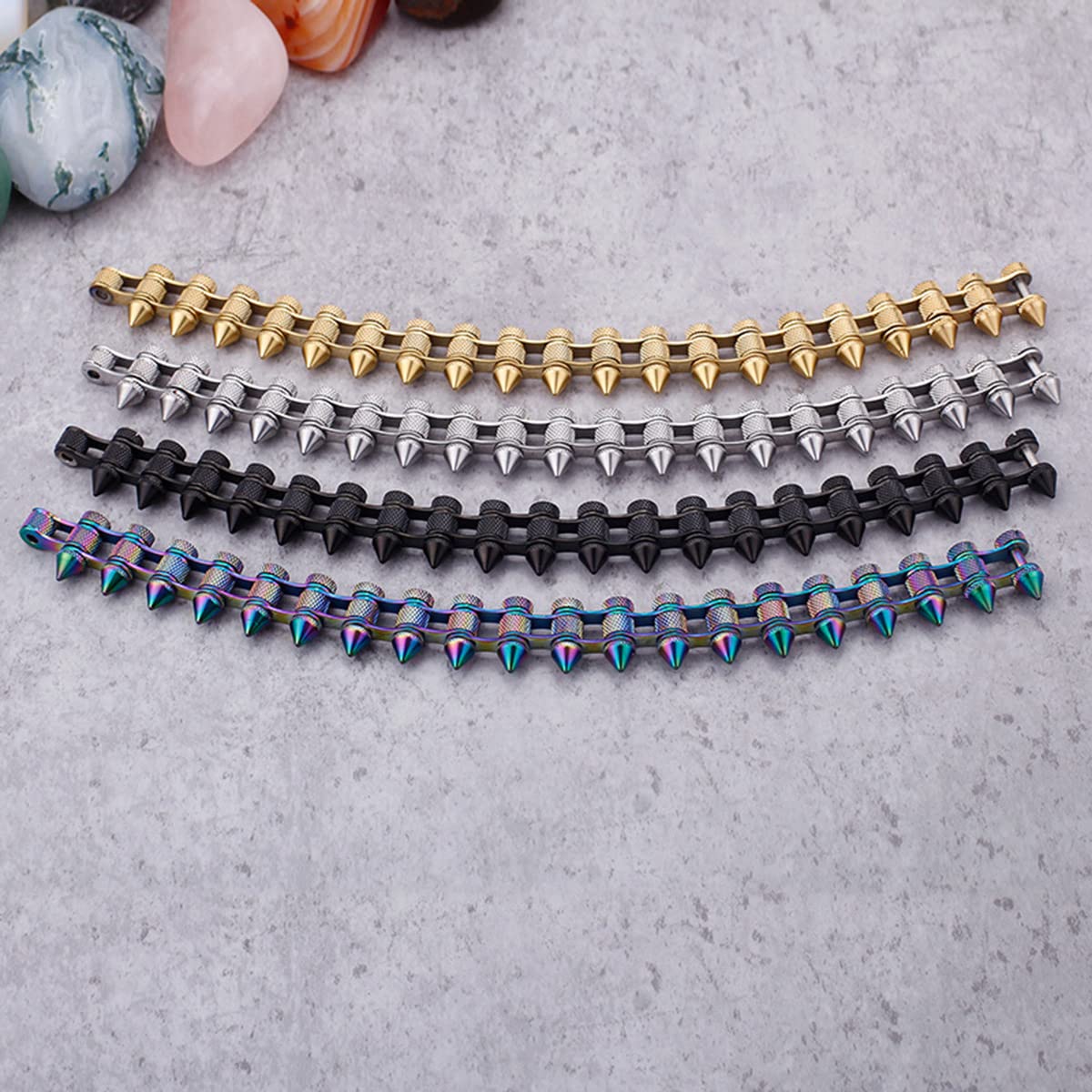 Vintage Punk Men's Bracelet - Bullet Steel Chain Bracelet for Tough Guys - Stainless Steel Unisex Cuff (Gold, 22cm) - Perfect for Rock Concerts, Biker Events & Street Style