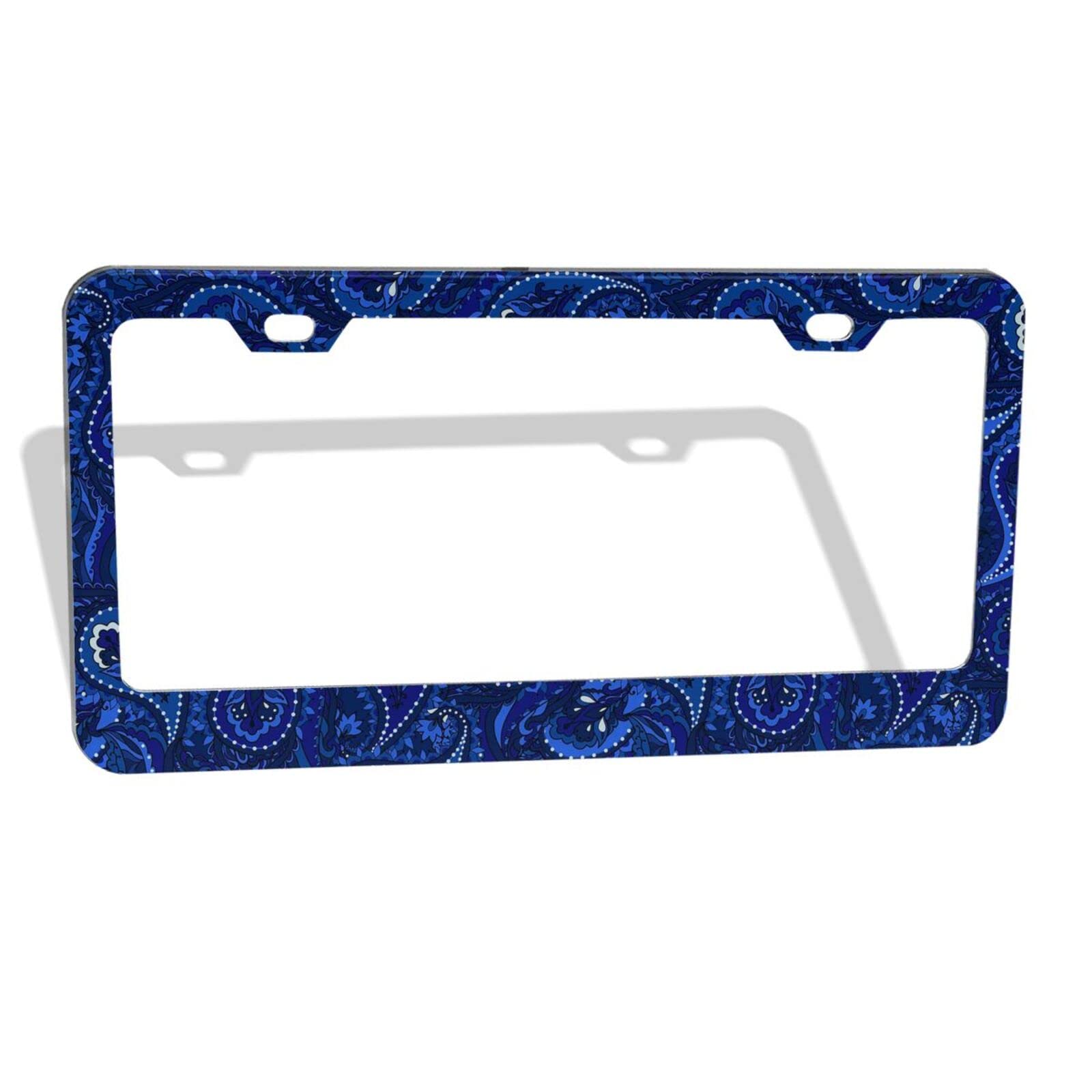 2 Pack Aluminum License Plate Frames - Rust-Proof Metal Car Plate Holder with Blue Paisley Design, Weatherproof & Durable for All Vehicles - Perfect for Cars, Trucks & SUVs