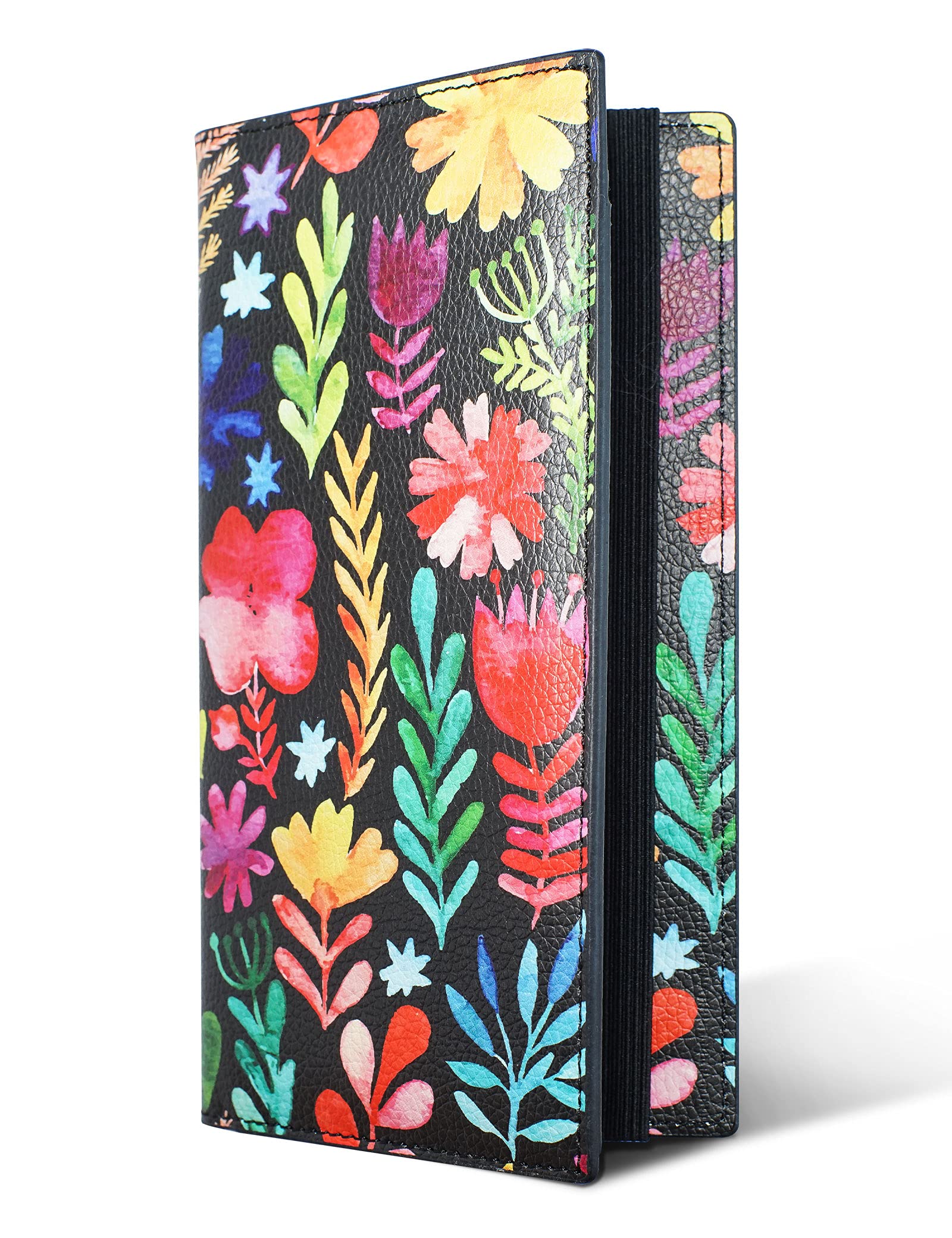 Premium Vegan Leather Checkbook Cover for Men & Women - Slim RFID Blocking Wallet Holder for Top & Side Tear Duplicate Checks (Floral Design) | Ideal for Everyday Banking, Business Transactions & Travel Security
