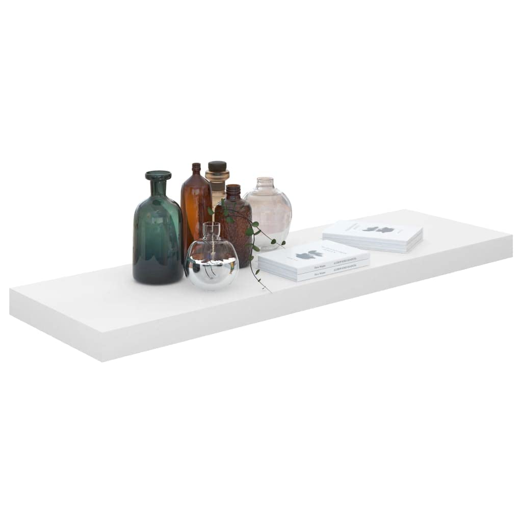CHARMMA 323753 Floating Wall Shelves Set of 4 - High Gloss White MDF Shelves 31.5x9.25x1.5 Inches - Modern Wall Storage for Living Room, Bedroom, Bathroom & Office Organization