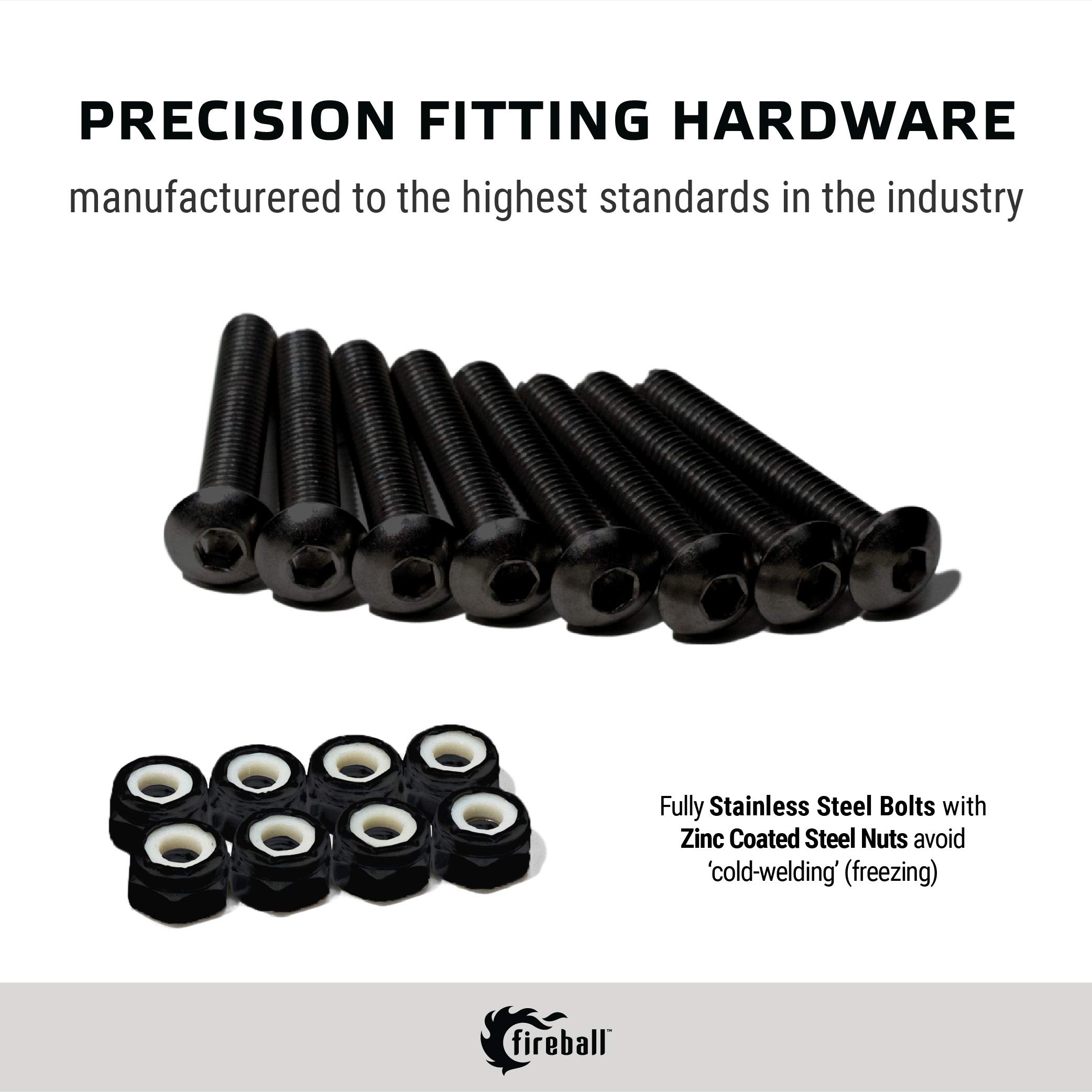 Fireball Dragon Skateboard Hardware Kit - Black Stainless Steel Mounting Screws & Nuts Set for Longboard & Cruiser Skateboards | Ultra Strong Truck Bolts | Perfect for Street Skating, Commuting & Trick Riding